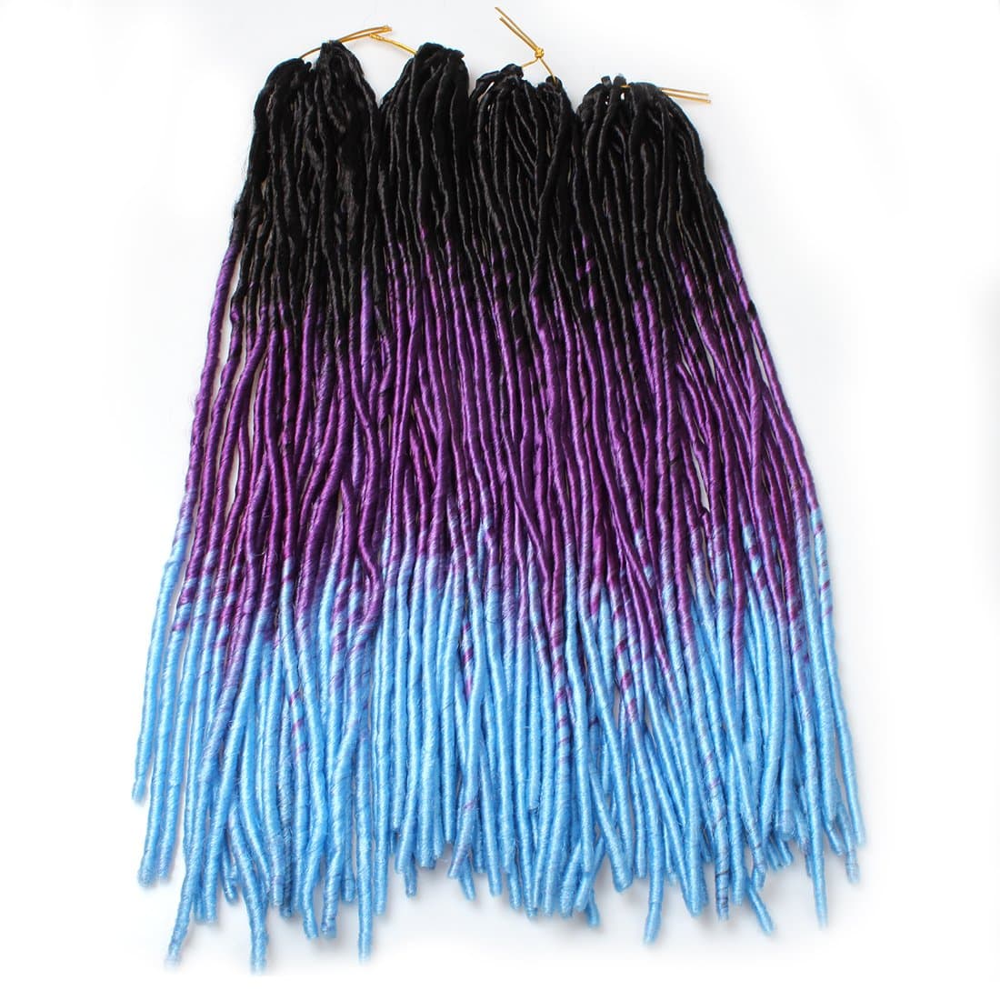 Lolly Ombre Hair 4 Bundles 20inch Synthetic Hair Weaving 100g/pcs Dreadlocks Hair Extension (Black& Purple&Blue)