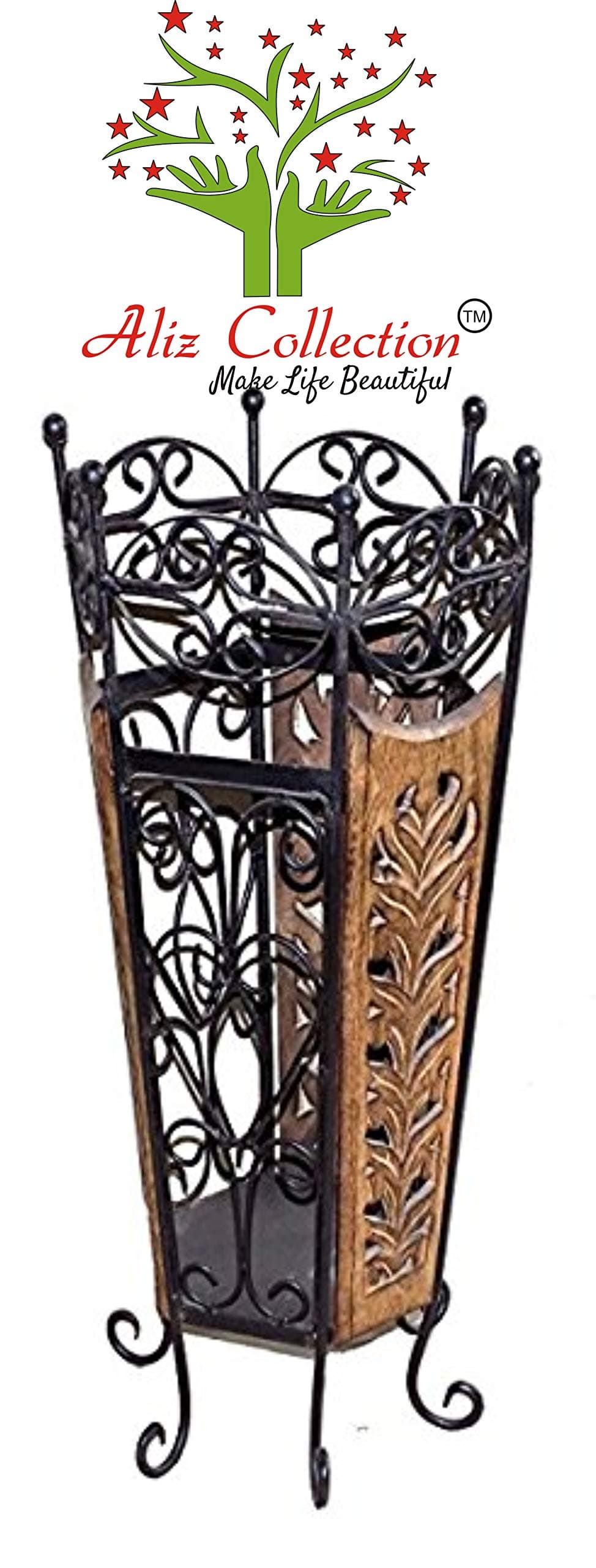 Aliz Collection Wooden & Wrought Iron Umbrella Stand Cum Planter for Home Decor Gallery Decor,Gift Items and Ofiice Items etc.
