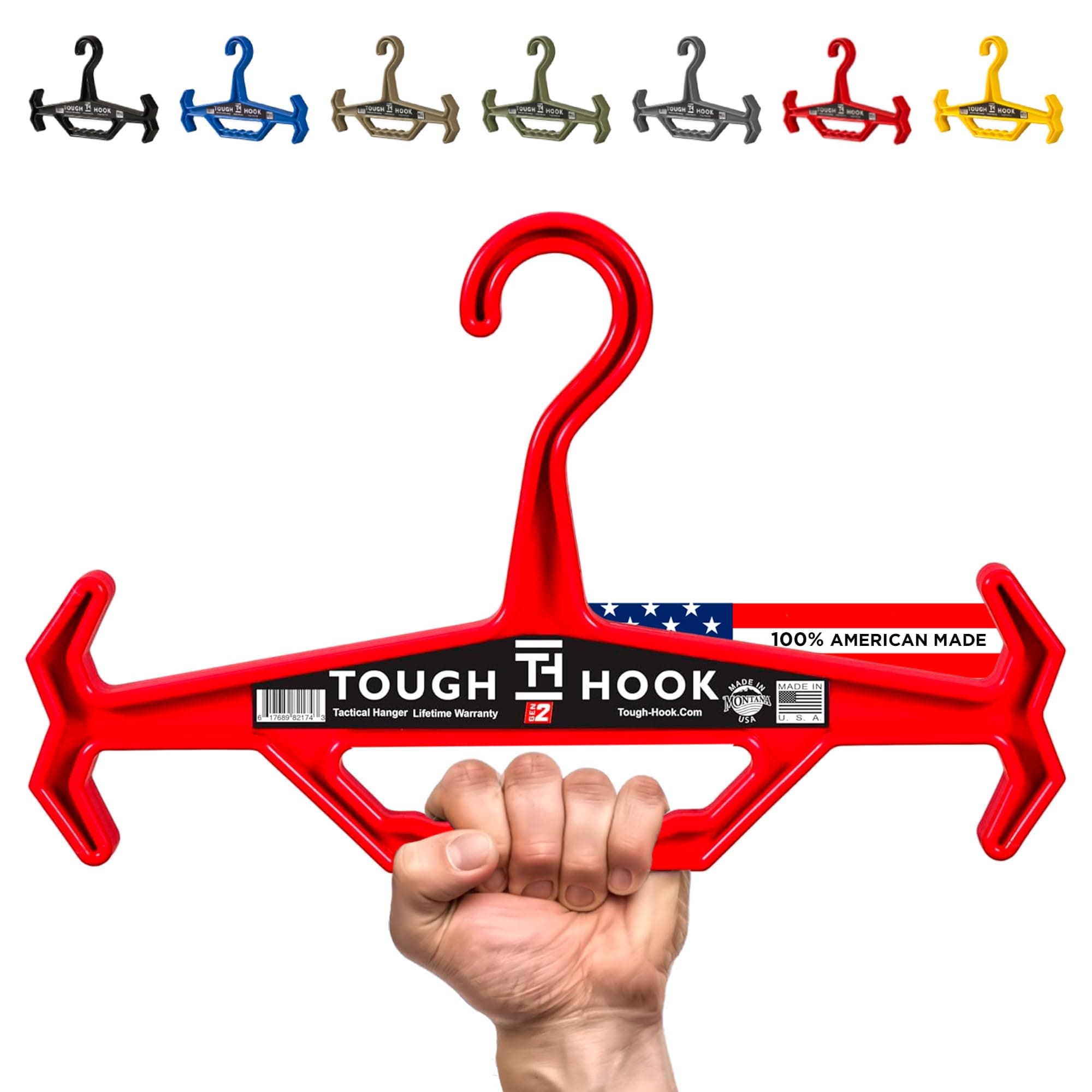 Tough Hook Original Heavy Duty Hangers – The Superhero of Hangers USA-Made, Anti-Slip ABS Resin Tactical Hanger for Police Gear, Scuba Gear & Dive BCD – DuraResin 200-lb Cap Wetsuit Hanger, 1 Red