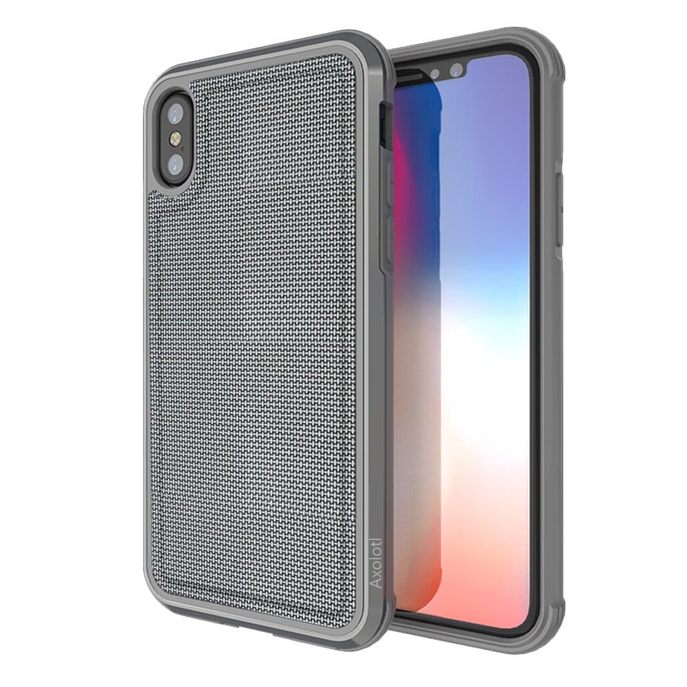 iPhone X Case, Axolotl Defence Cover [TPU + Metal Frame] [Shockproof Drop Protection] [Support Wireless Charging] Classical Business Stylish Case for Apple iPhone X - Grey Nylon