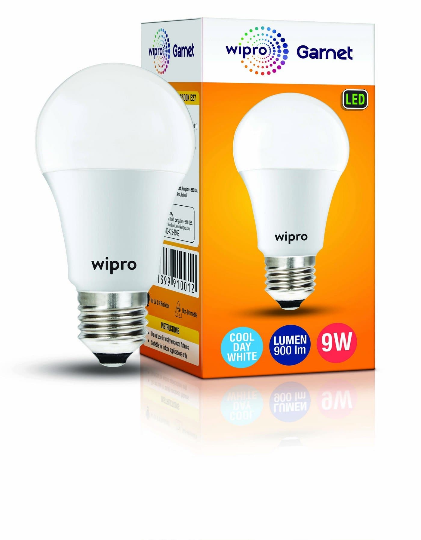 Wipro Polycarbonate Garnet Base E27 9-Watt Led Bulb (Cool Day Light)