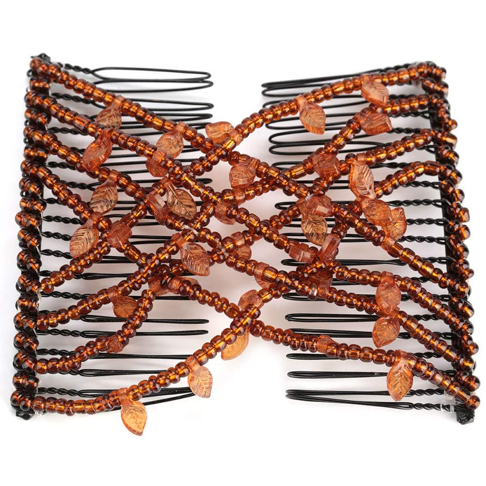 Pearl Hair Clip Stretch Hair Comb Elastic Hair Clips, Magic Hair Combs Pearl Hair Combs Elastic Hair Combs Double Clips Hair Comb DIY Hair Styling Tool(Coffee)