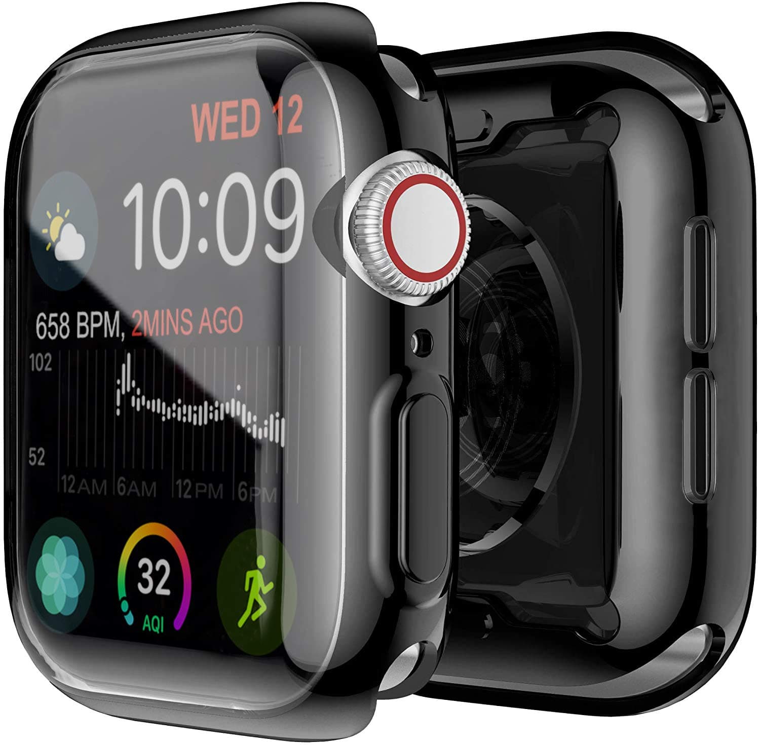 Yolin [2-Pack] All-around TPU Screen Protector Compatible with Apple Watch Series 6/5 / 4 / SE3 / SE2 / SE 44mm, Soft Protective Case For iwatch 44mm (1 Black + 1 Transparent)