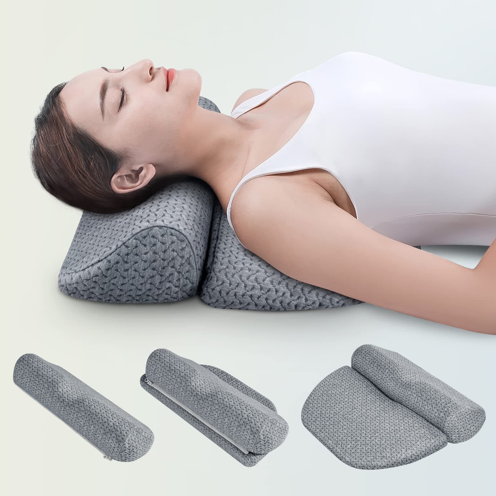Demelon 6-IN-1 Adjustable Cervical Neck Pillows for Pain Relief Sleeping, Memory Foam Bolster Pillows with Detachable Pad, Neck Support Pillow for Body Lumbar Knee Leg Back Orthopedic Neck Roll (Grey)