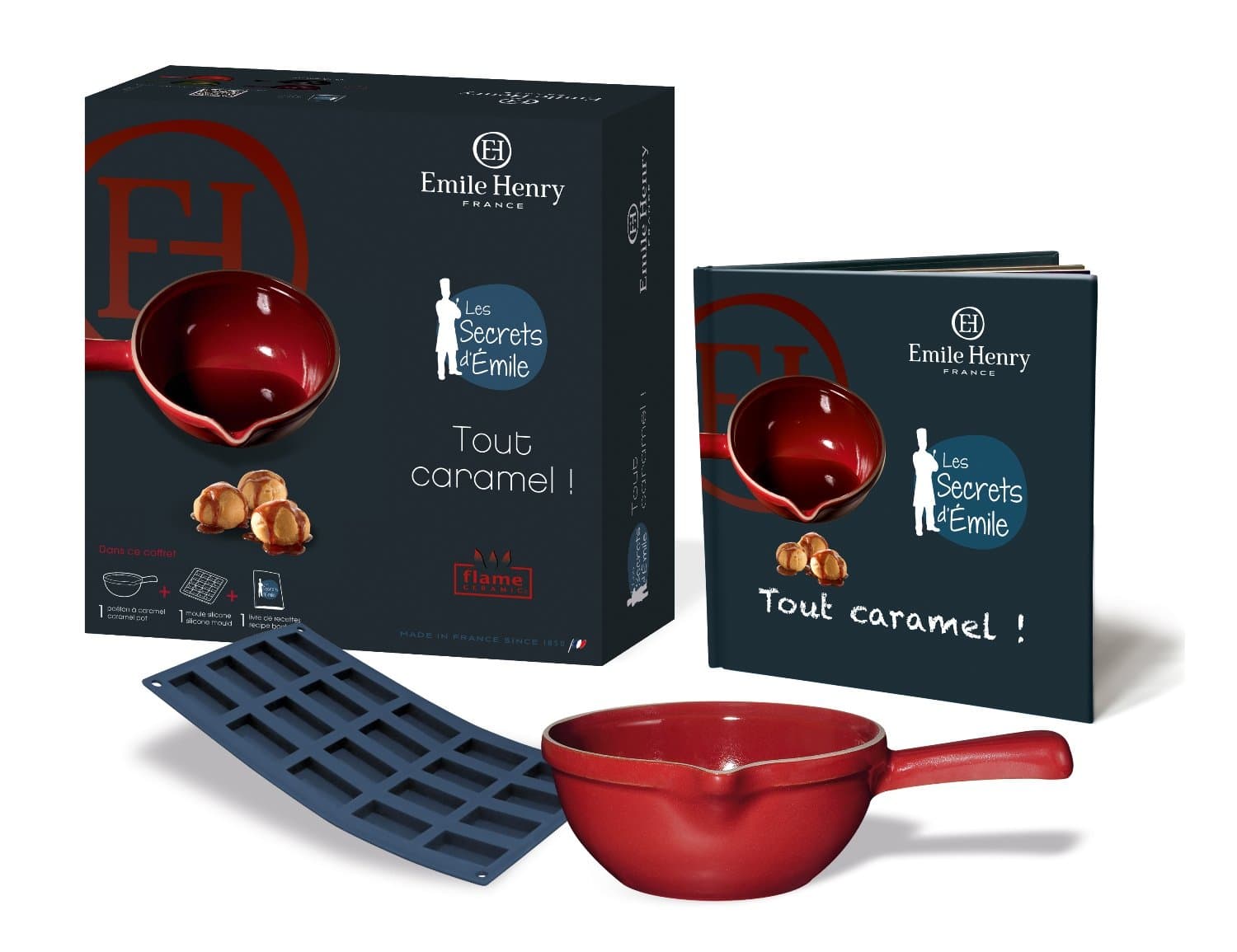 Emile Henry Tout Caramel 619106 Caramel-Making Gift Set 1 x Caramel Pan / 1 x Silicone Mould / 1 x Recipe Book (Recipes May Not Be In English) Red