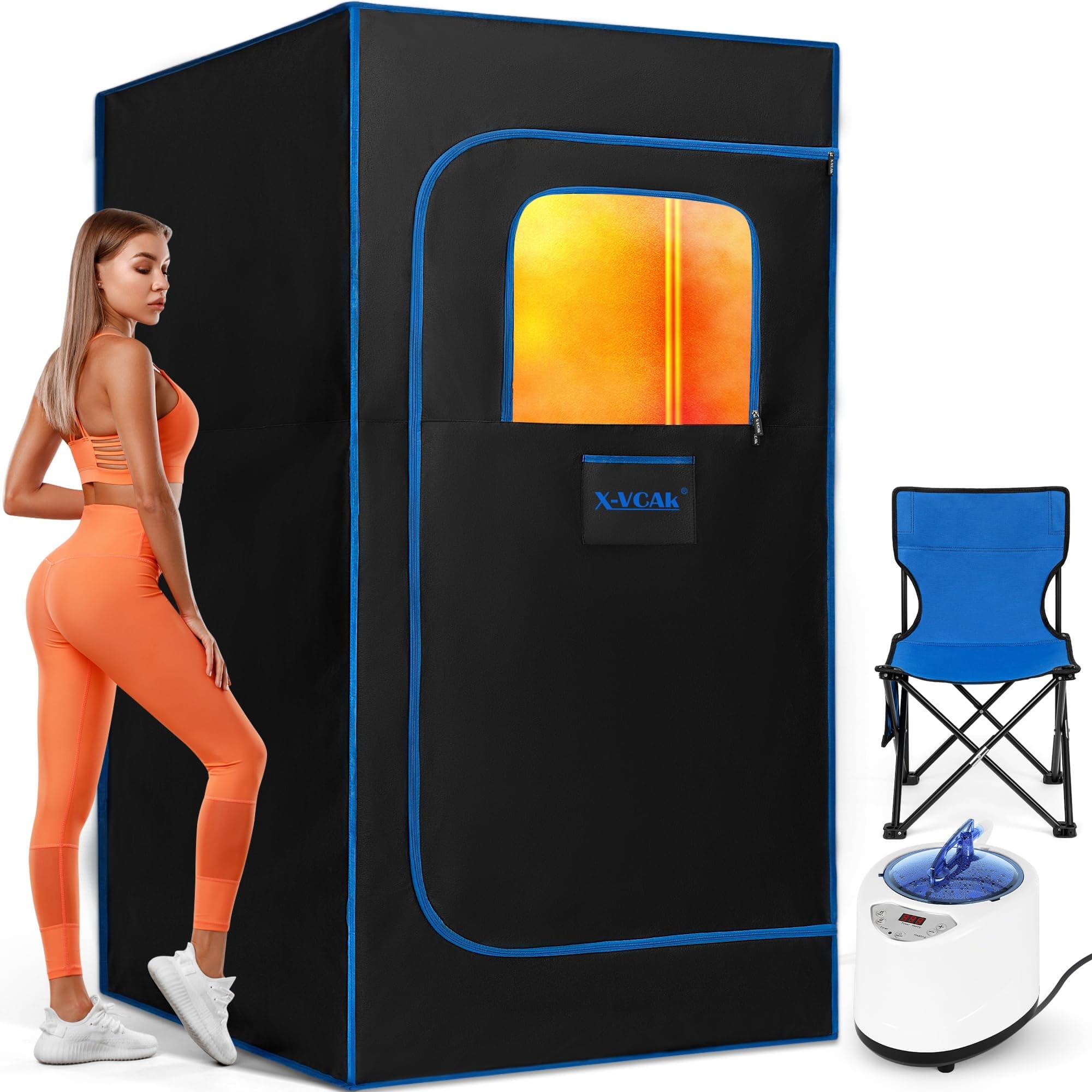 Portable Sauna Box, Steam Sauna Tent for Home with Steamer, Remote Control, Folding Chair, 9 Levels, 2.6’ x 2.6’ x 5.9’