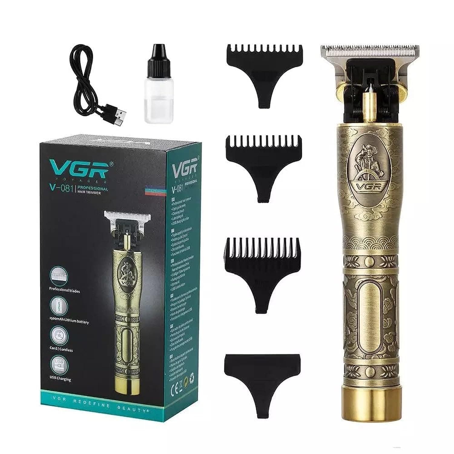 VGR 081 Hair Clipper Professional Rechargeable Personal Care Vintage Engraving Scissors T9 Trimmer USB Reduction Barber V081