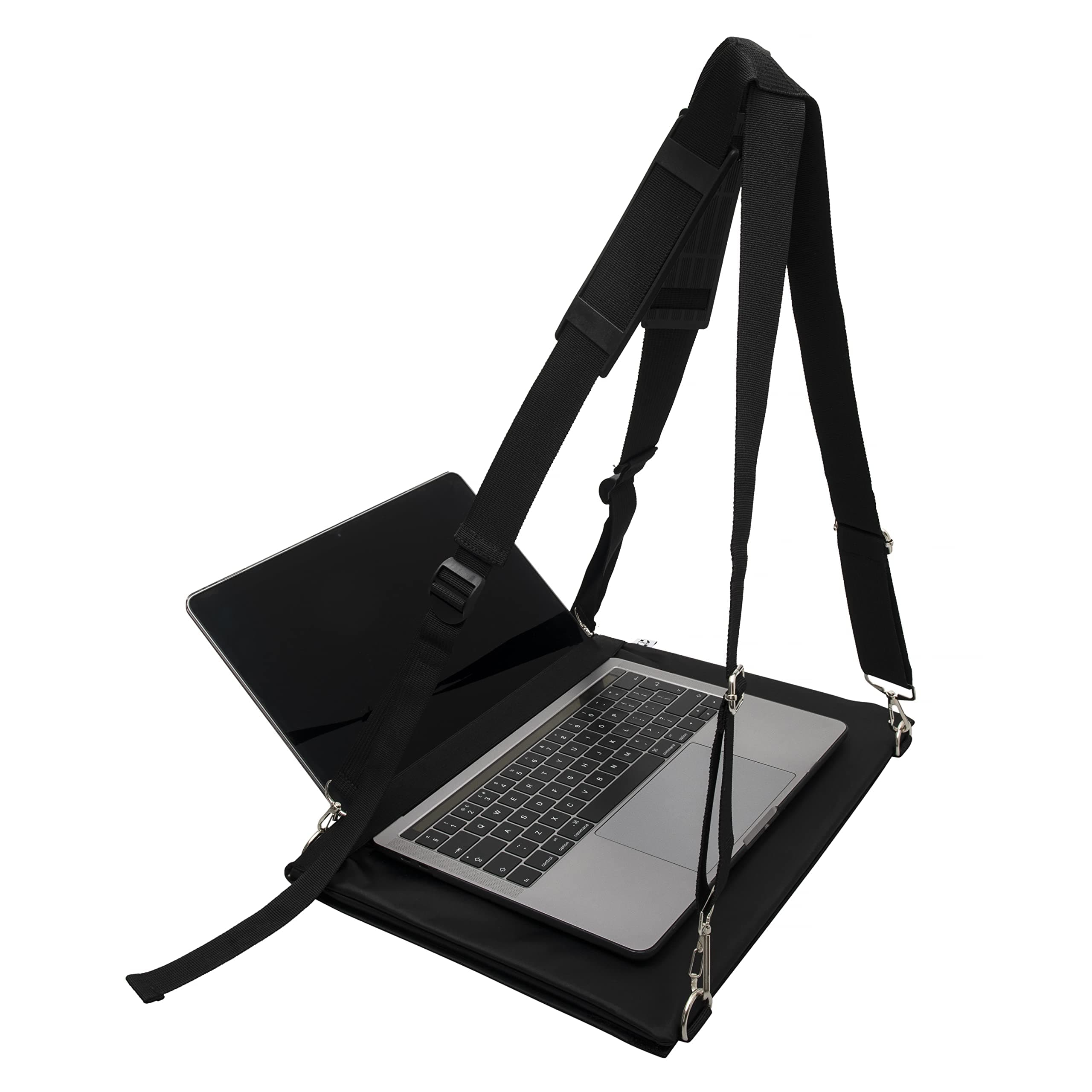 Laptop Harness - Walking Desk-Hands Free Portable Wearable Desk with Adjustable Straps for up to 16" Laptop, MacBook, Notebook- Complete with Microfiber Cloth