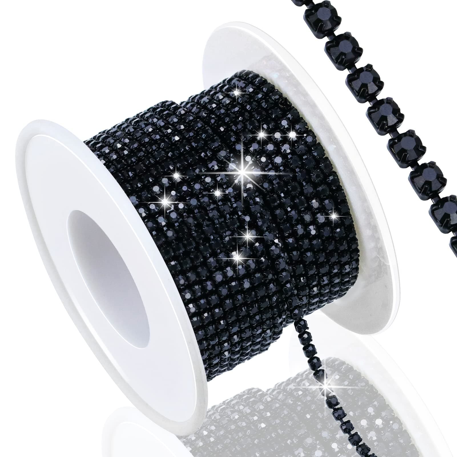 Dowarm 10 Yards 2MM Black Crystal Rhinestone Close Chain Trim for Sewing Crocs Shoes Clothes Cups, SS6 Claw Rhinestone Chain for Craft Jewelry Wedding Bouquet DIY Decoration