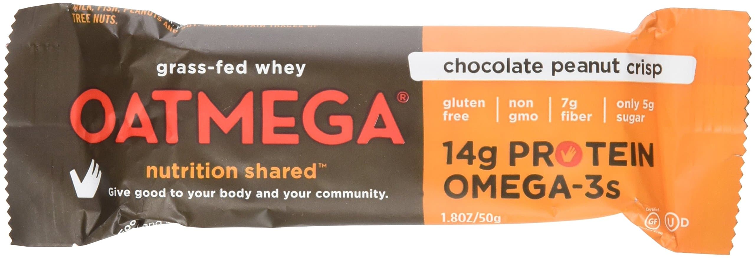 Oatmega Nutritional Chocolate Peanut Crisp Bar with Protein, 4 - 1.8oz bars