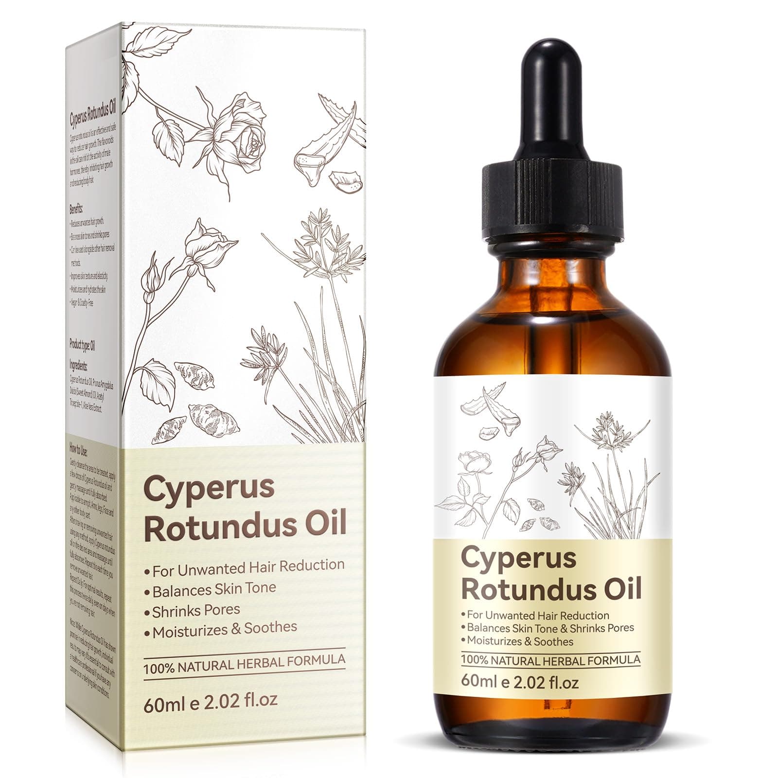 Cyperus Rotundus Oil, Natural Cyperus Rotundus Oil for Hair Removal, Reduces Unwanted Hair Growth, Moisturizes & Soothes The Skin, Reducing Body Hair Growth, Shrink Pores, Suitable for All Skin Types