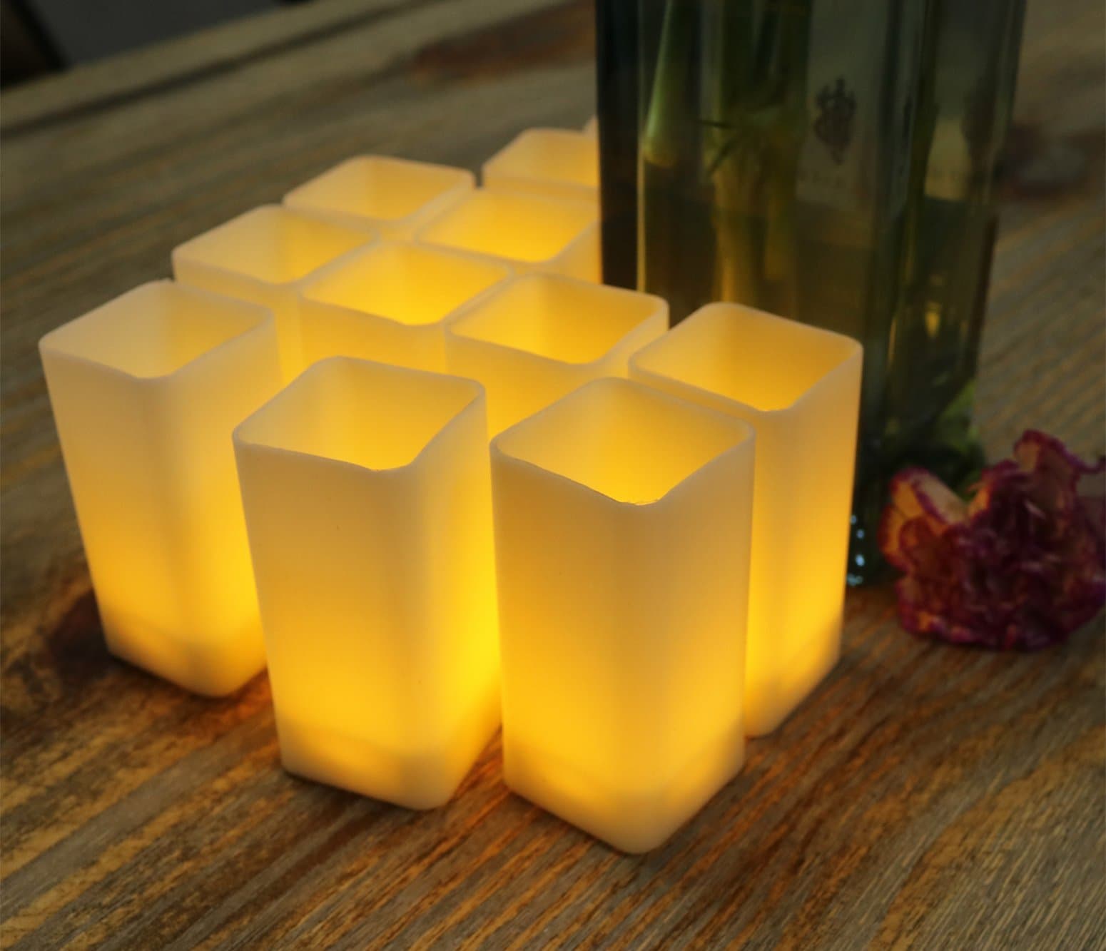 Warm White Flicker Square Led Candles Pillar For Christmas Holiday Decor Plastic Flameless Battery Operated Pretty Lights Table Centerpieces Wedding Thanksgiving Party Bright Fake Candle Window Votive