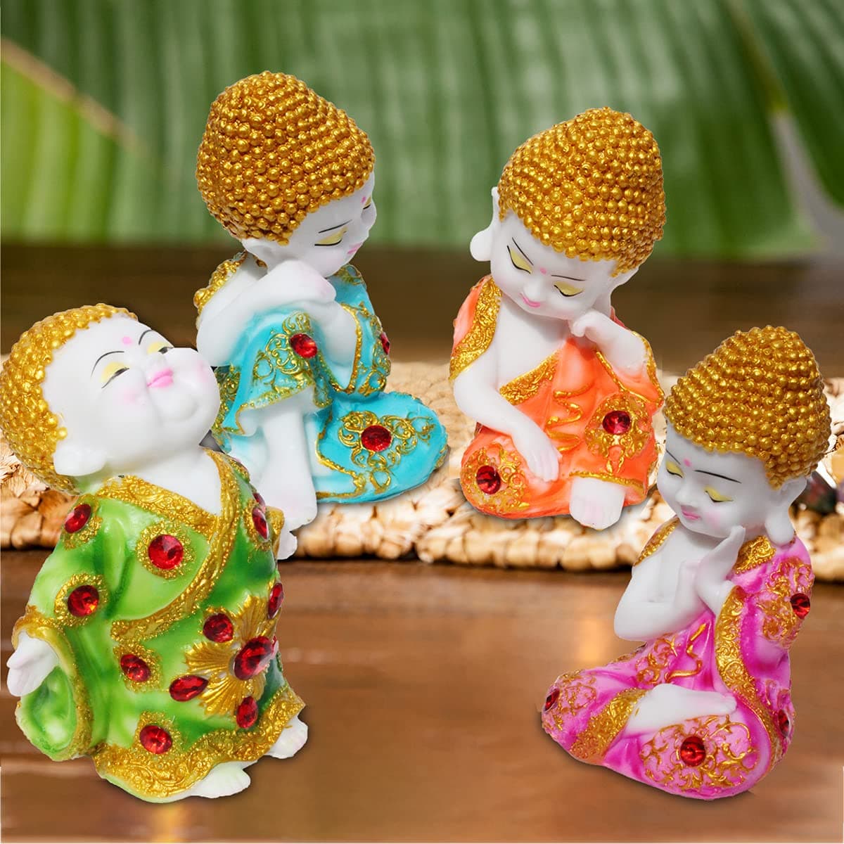 KD HUB Set of 4 - Meditation Baby Buddha - Handicraft Idol God Gautam Buddh Statue Feng Shui Spiritual Puja Vastu Showpiece Figurine - Religious Pooja Murti Gift Item