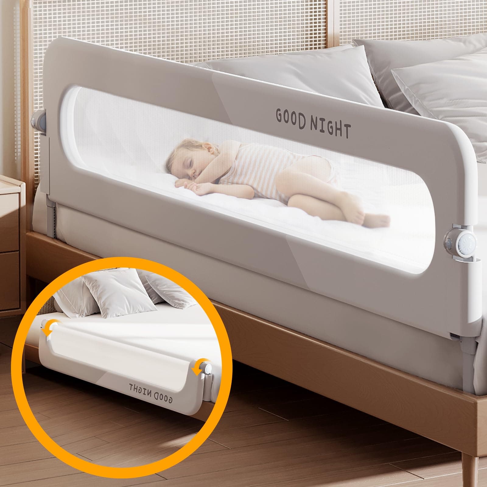 Foldable Toddler Bed Rails - Kids Guard Bumper for Crib Safe Bed Side Rail for Twin Queen King Full Size Beds(78.7inch)