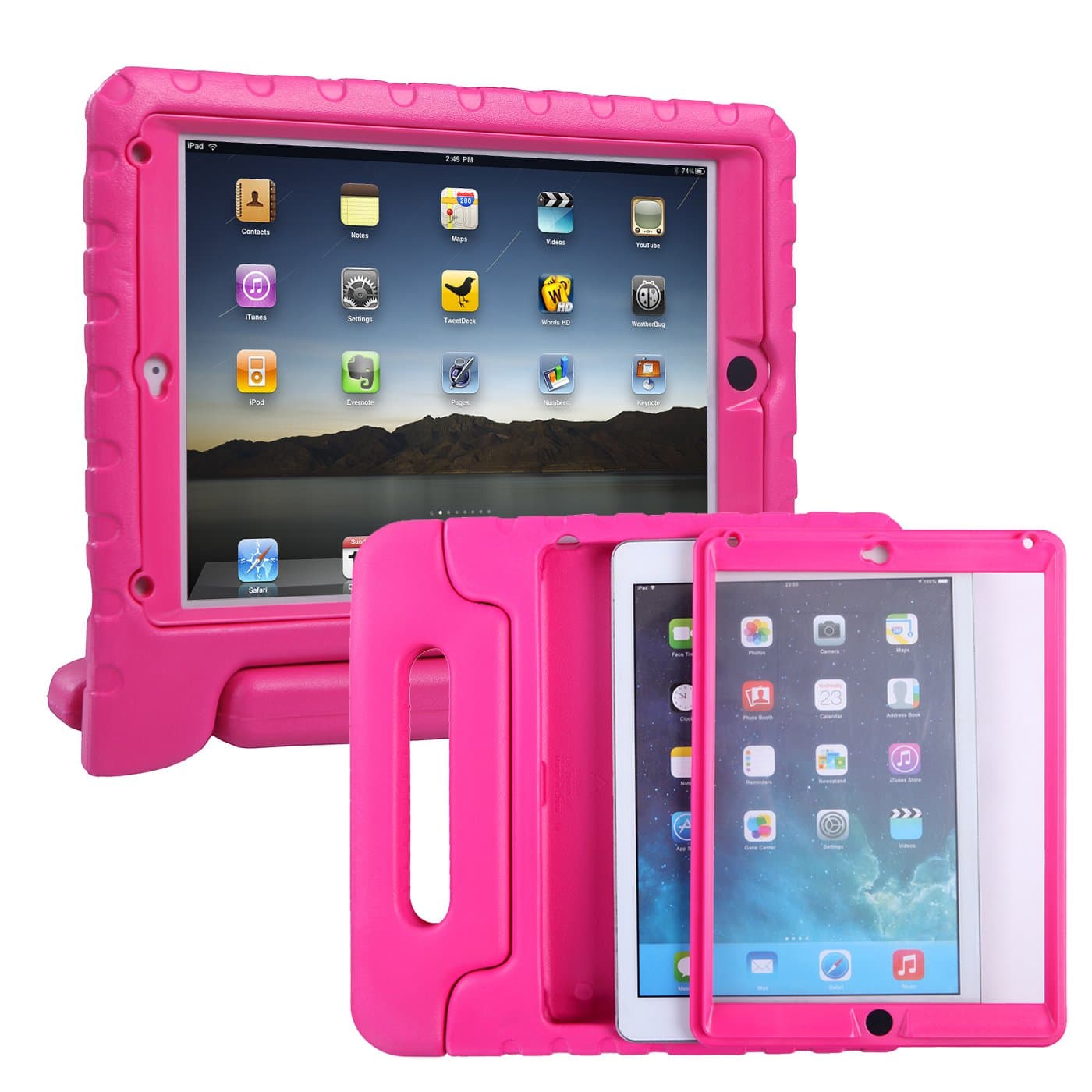 HDE Case for iPad Air - Kids Shockproof Bumper Hard Cover Handle Stand with Built in Screen Protector for Apple iPad Air 1 - 2013 Release 1st Generation (Hot Pink)