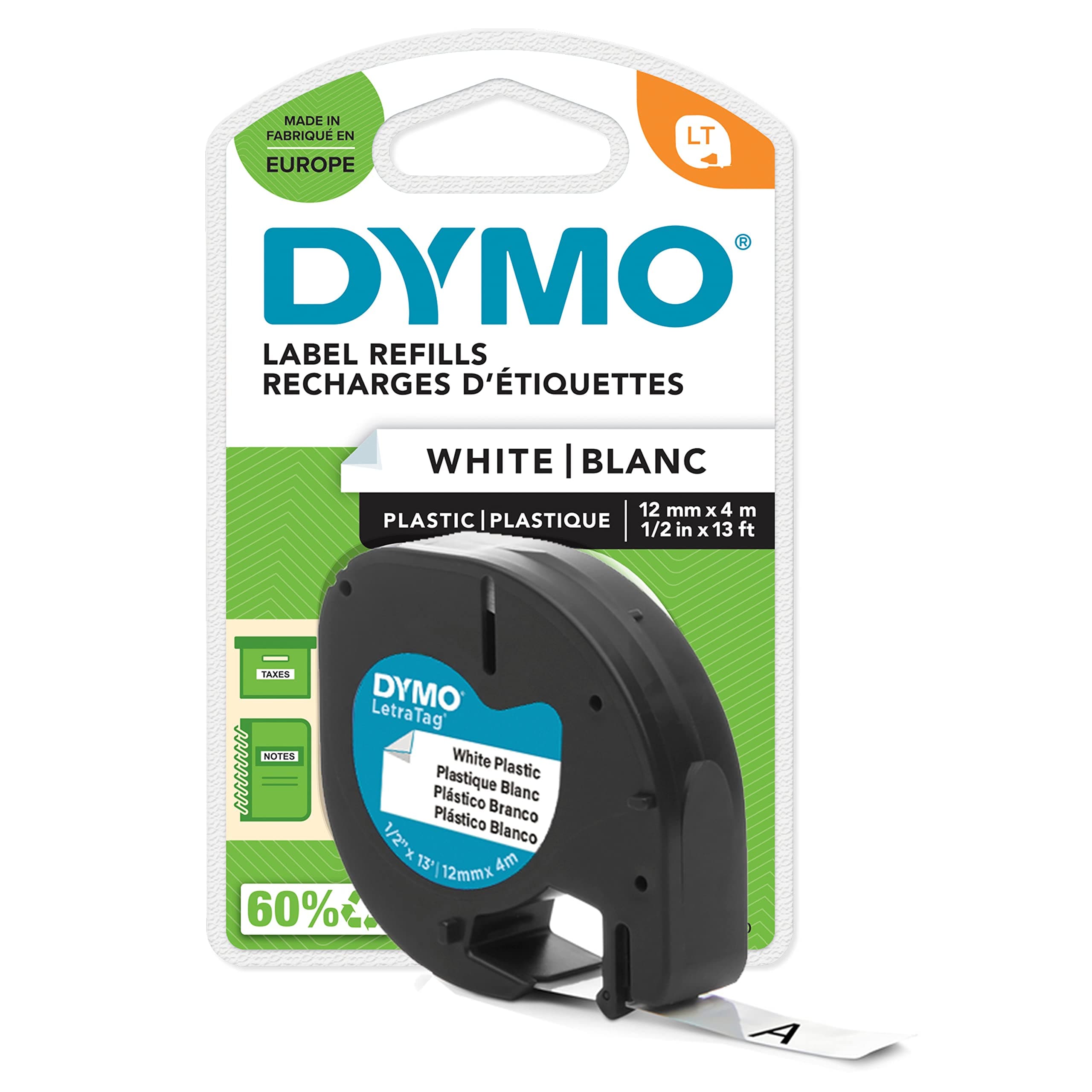 LetraTag 12mm x 4m Roll Self Adhesive Plastic Labels for DYMO LetraTag Labeling Machines