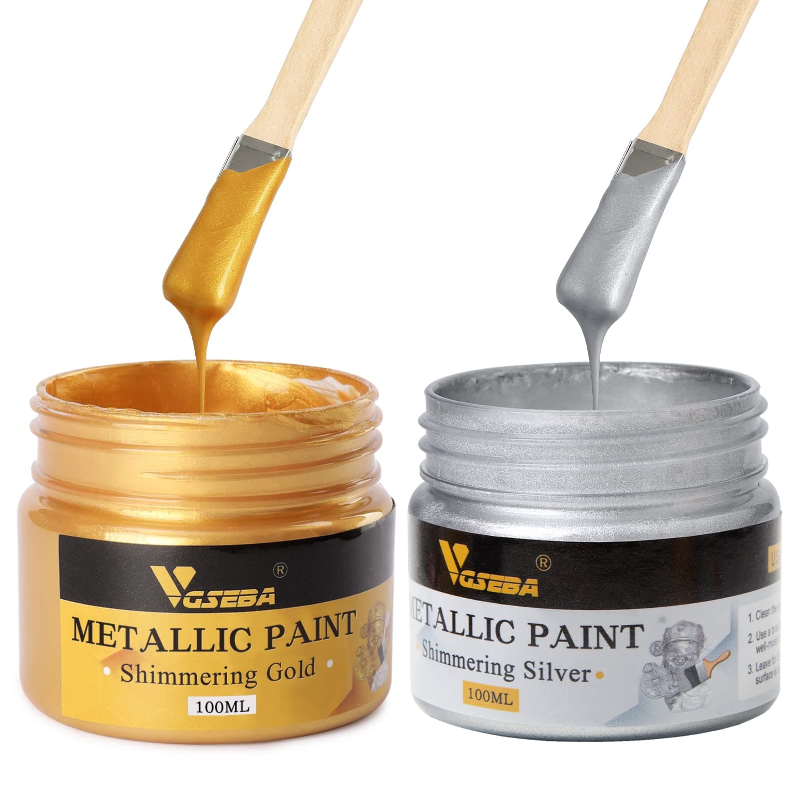 Acrylic Paint Metallic Gold and Silver,200ml Gold Leaf Paint for Art, Painting, Handcrafts,Ideal for Canvas Wood Clay Fabric Ceramic Craft Supplies,Non Toxic,Non Fading