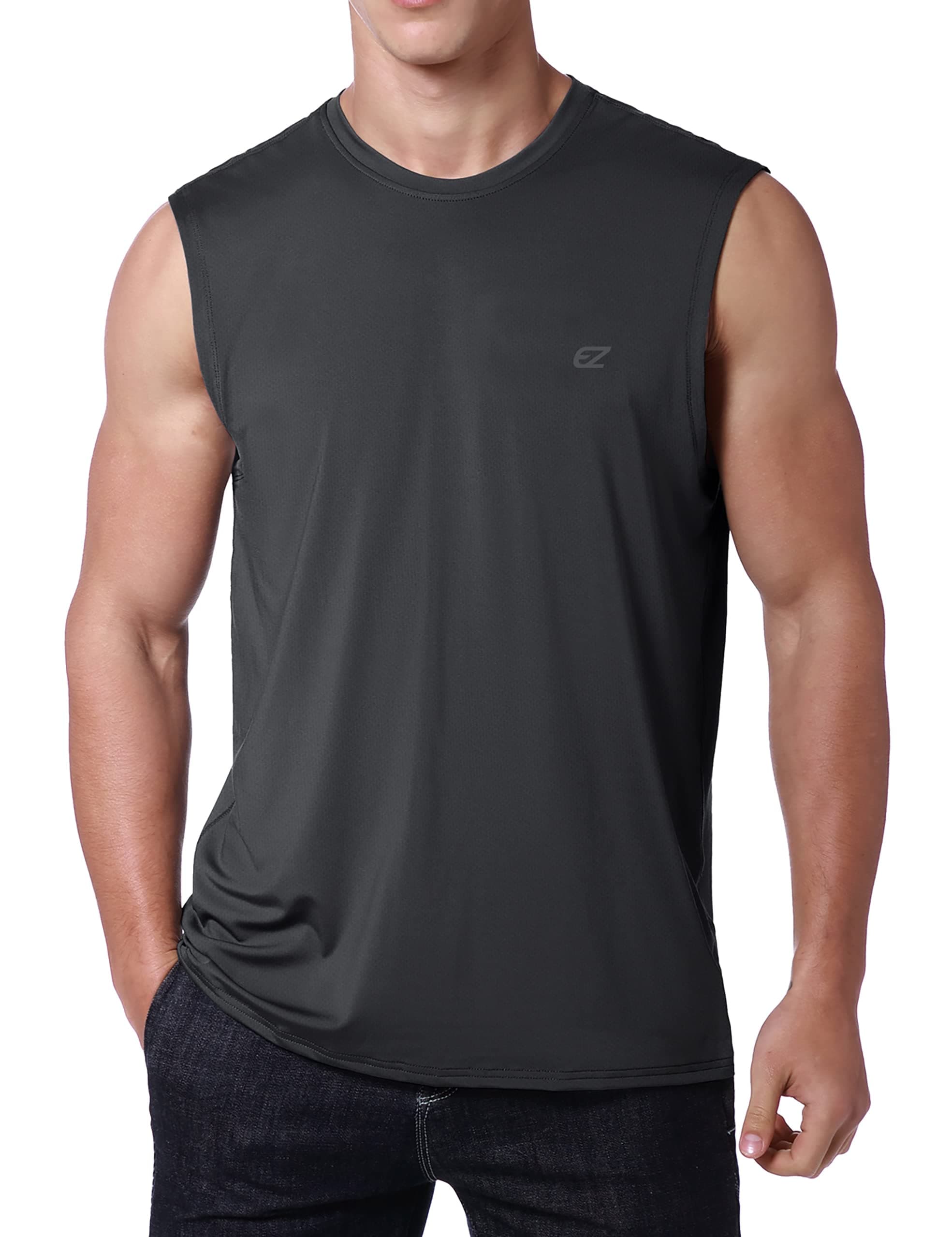 EZRUN Men's Workout Sleeveless Shirts Quick Dry Muscle Swim Shirt Gym Fitness Running Beach Tank Tops