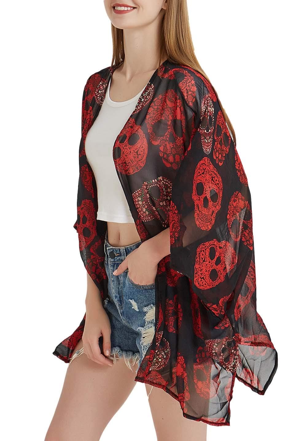 DREAGAL Women's Floral Chiffon Kimono Cardigan Summer Beachwear Swimsuit Cover up Multicolored S-3XL