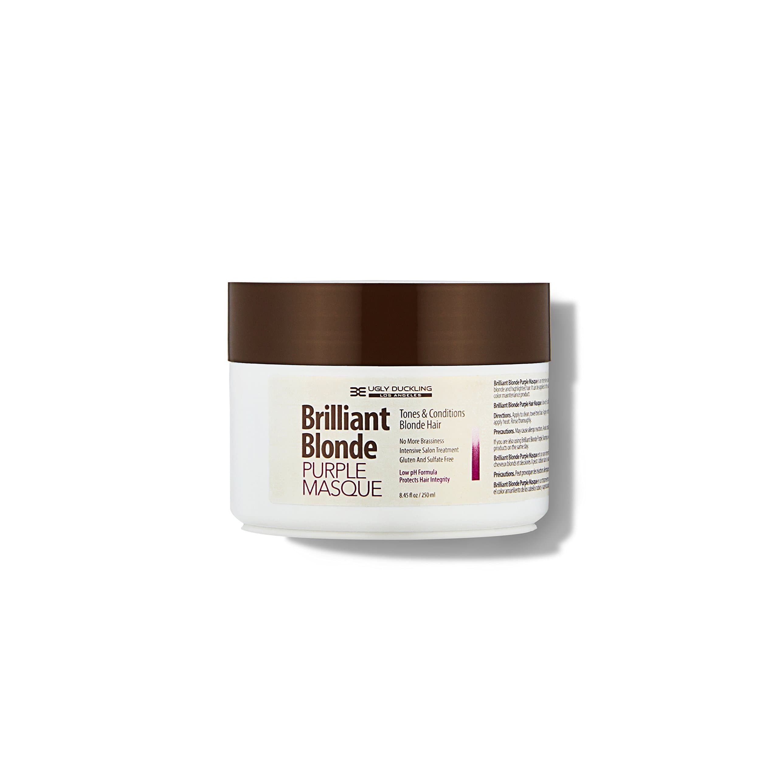 Ugly Duckling Los Angeles Brilliant Blonde Purple Mask 8.4 oz (250 ml). Tones & Conditions Blonde Hair. Low pH Formula, Sulfate Free, Gluten Free