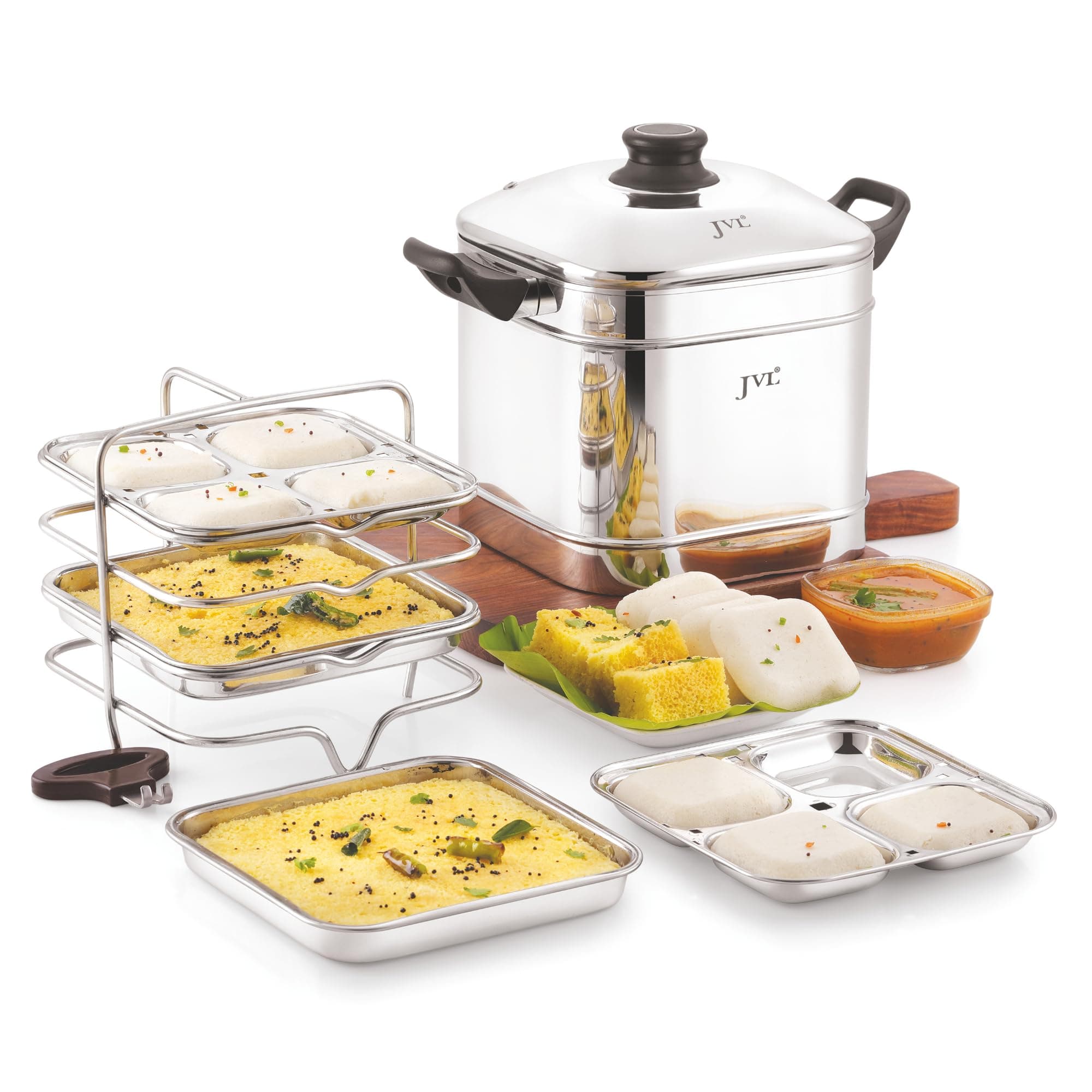 JVL SIM-PF Square Shape Designer Idly/Dhokla Maker 4 Plates Each with Plain Lid