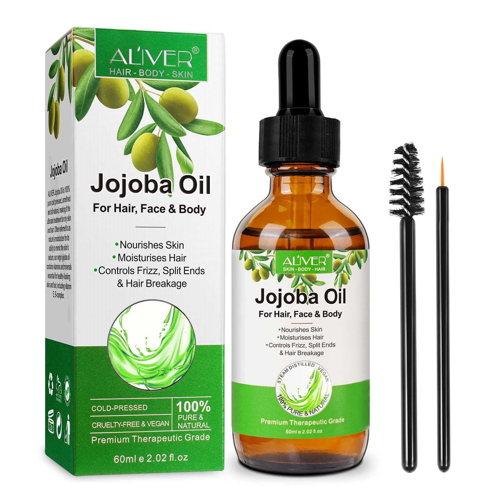Jojoba Oil for Hair Growth, 100% Pure & Natural - Cold Pressed Unrefined Jojoba Essential Oil for Skin & Nails, Dry Skin Relief, Makeup Remover 2.02fl.oz