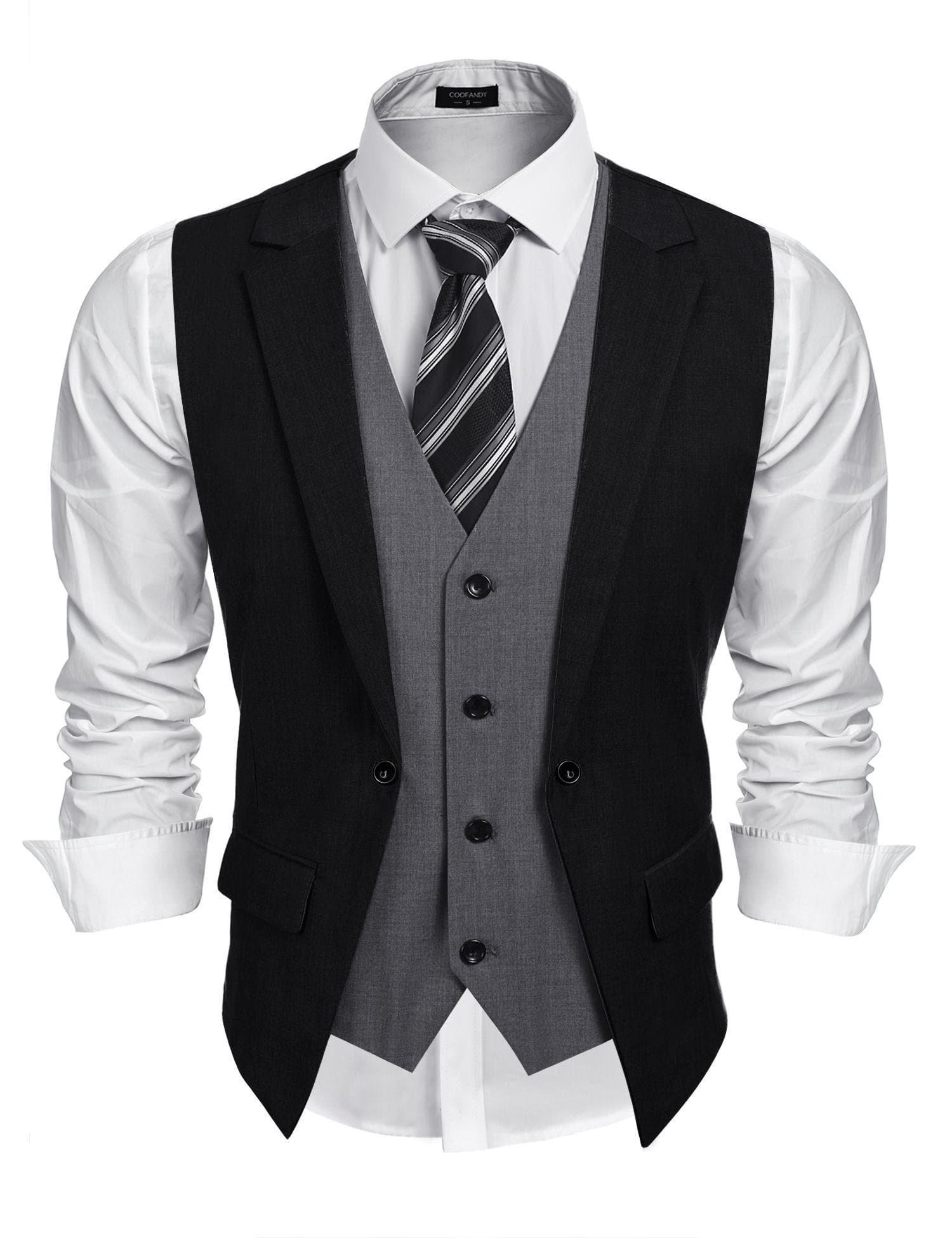 - Men's Layered Suit Vest Business Dress Vests Formal Wedding Waistcoat Slim Fit