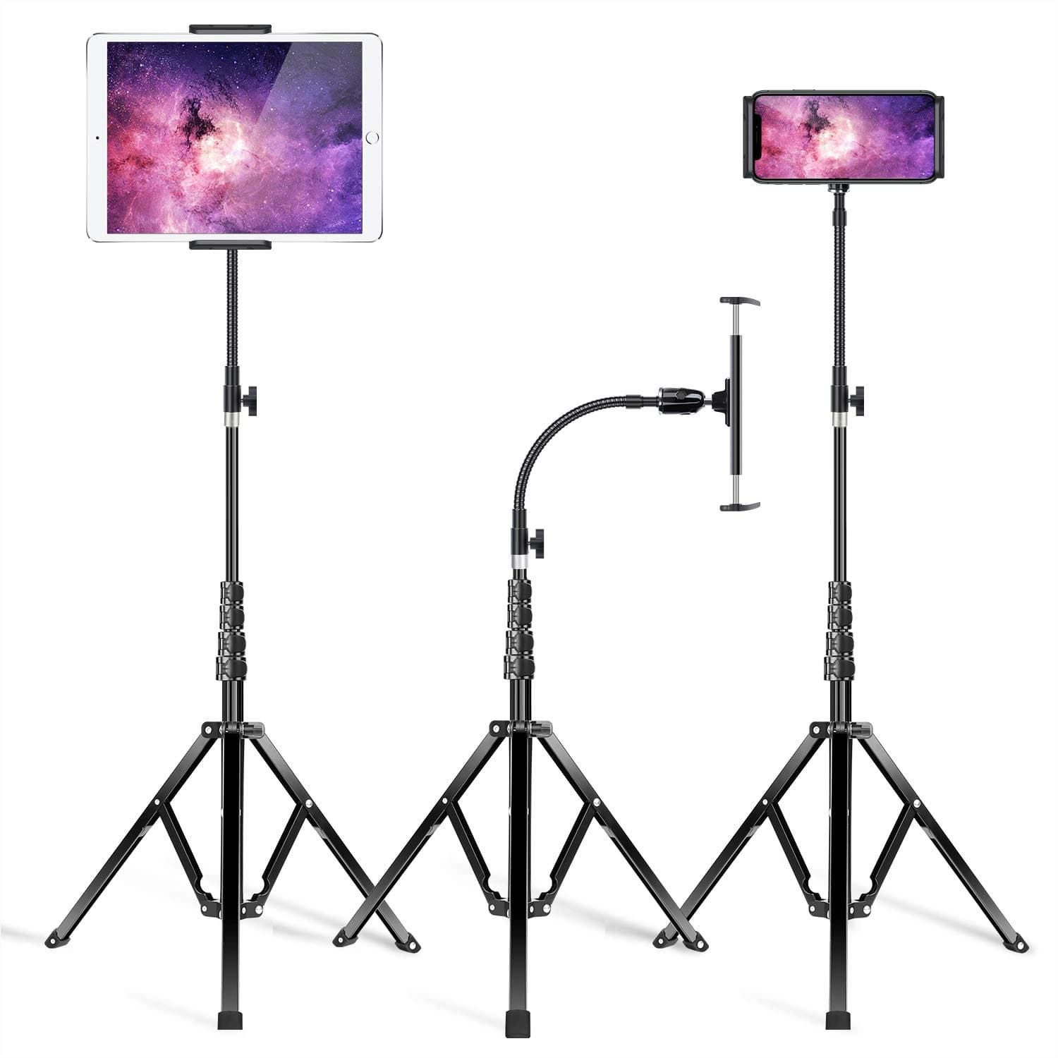 elitehoodMetal iPad Tripod Stand & Adjustable 72’’ Gooseneck Tablet Floor Stand Holder, Heavy Duty Aluminum iPad Floor Stand for iPad Pro 12.9 11, Mini, Air, iPhone and 4.7-12.9" Tablets Cell Phones