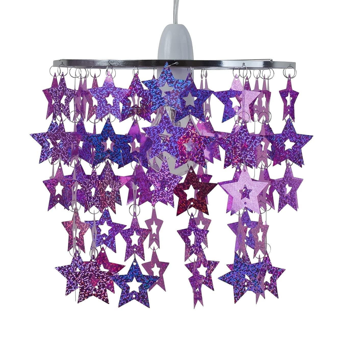 Girls Bedroom Nursery Pink Purple Sparkly Star Ceiling Light Shade Pendant Shade