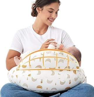 Momcozy Original Nursing Pillow for Breastfeeding-Pioneering Safety Fence- Wider Feeding Pillows for More Support for Mom & Baby- Easier Nursing & Hand Free- Fit for All, Removable Cotton Cover