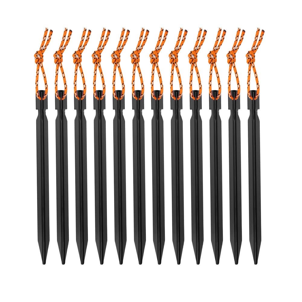 Terra Hiker Tent Pegs, Aluminum Alloy Tent Stakes, 18cm Long Lightweight with Pouch, 12 Pieces (Black)