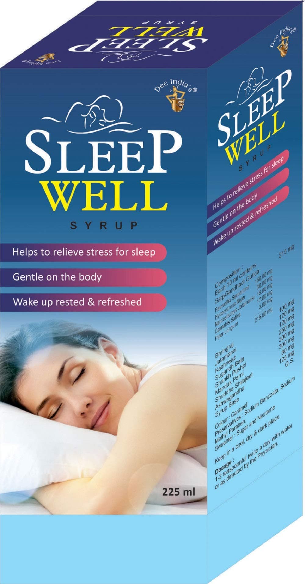 DEE INDIA HERBALS SleepWell Syrup Helps To relieve Stress for good Sleep (225ml)