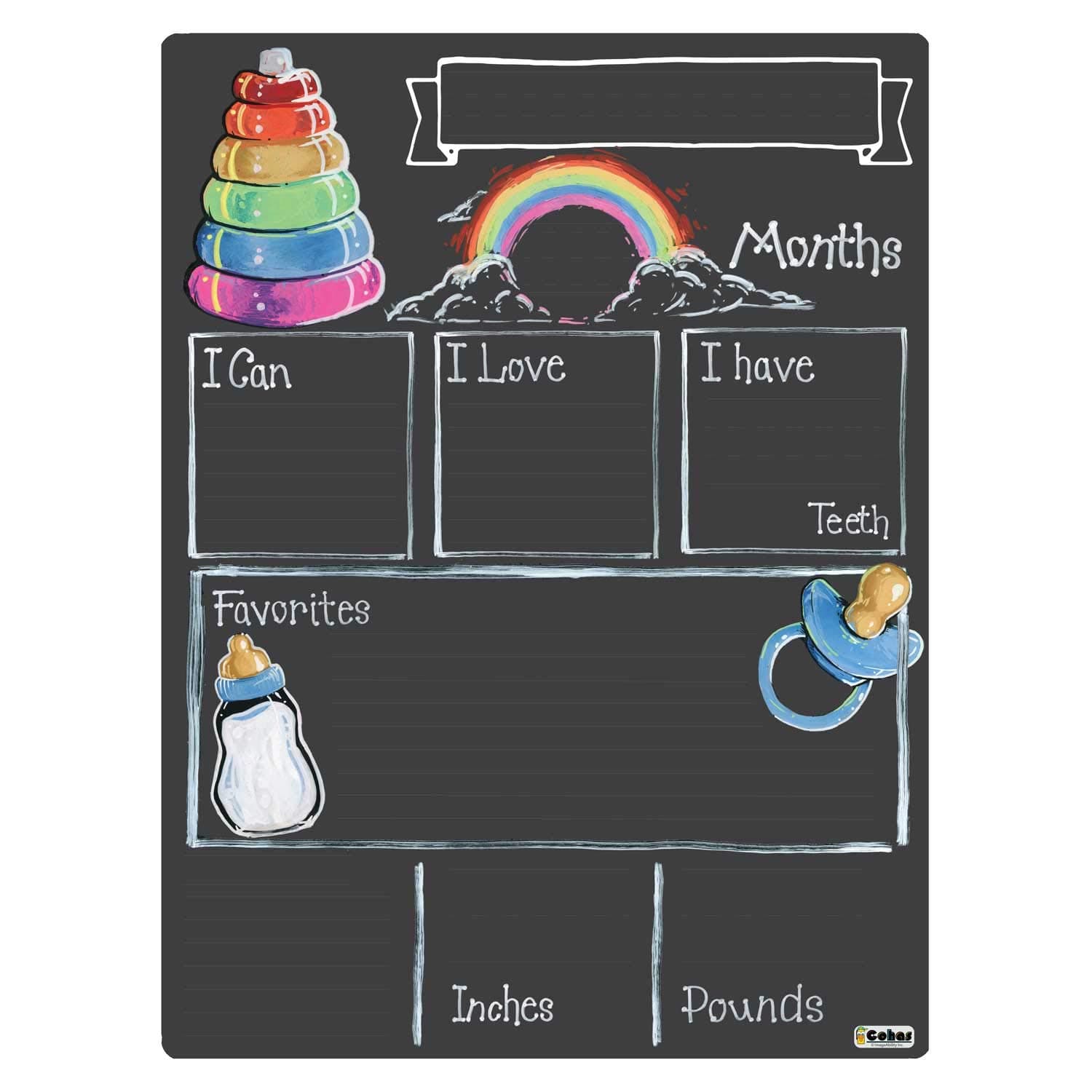 Cohas Monthly Milestone Board for Baby with Basic Designs, Reusable Chalkboard Style Surface, and No Liquid Chalk Marker, 9 by 12 Inches, No Marker