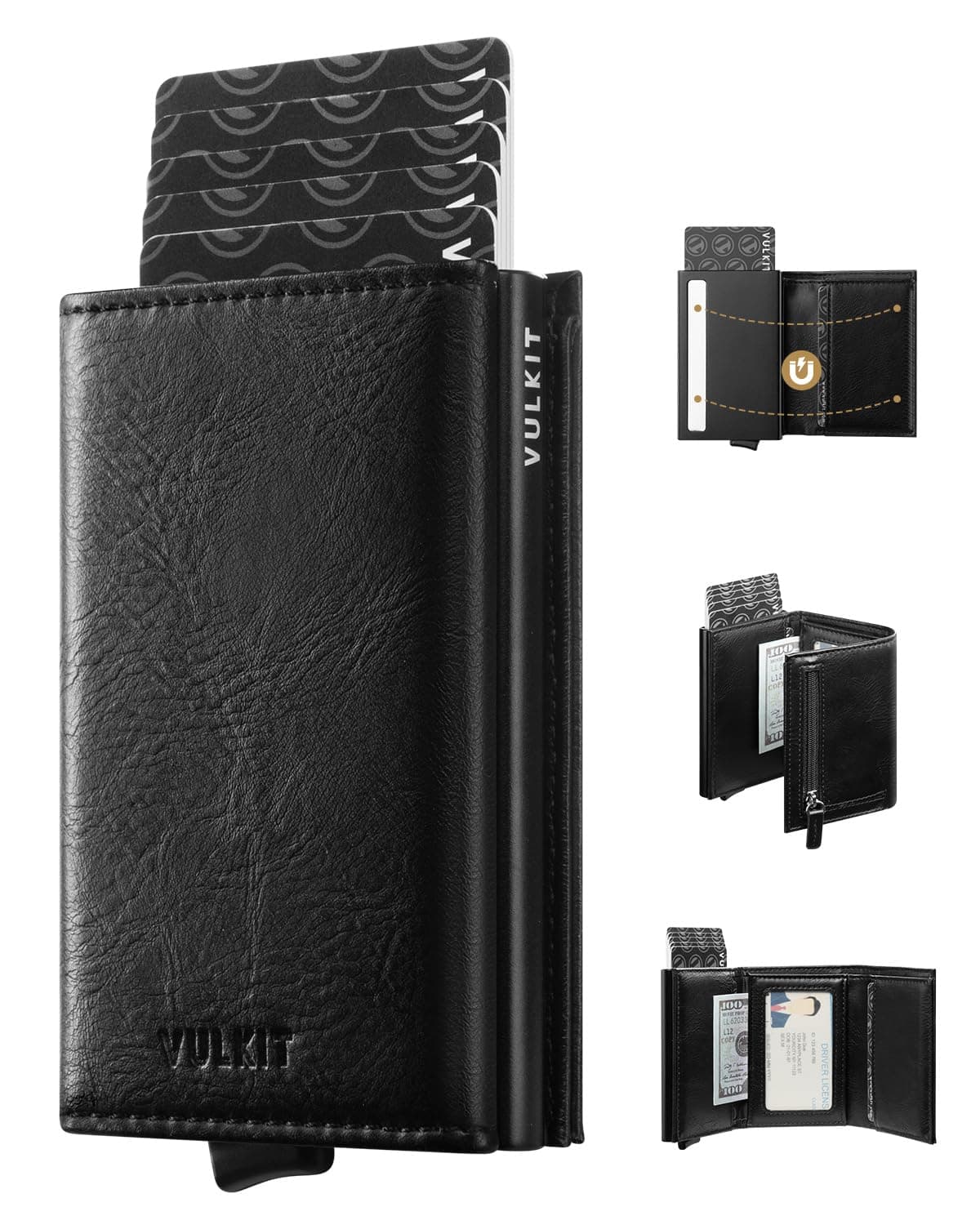 Pop up Wallet Minimalist Cash Wallets RFID Blocking Leather Smart Credit Card Holder with Magnetic Closure for Men