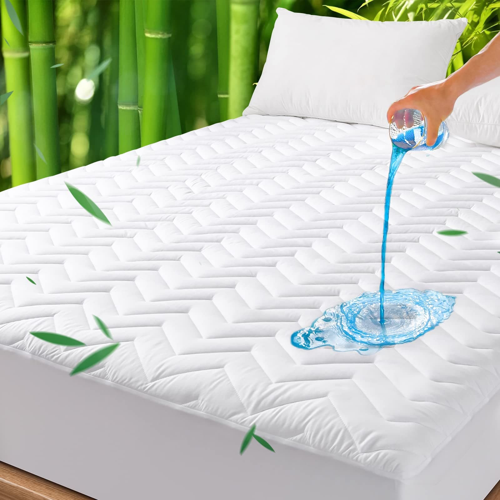 Sponsored Ad - Unilibra Queen Size Waterproof Mattress Pad Rayon Made from Bamboo, Quilted Breathable Mattress Protector, 6''-25'' Deep Pocket Fitted Mattress Cover White