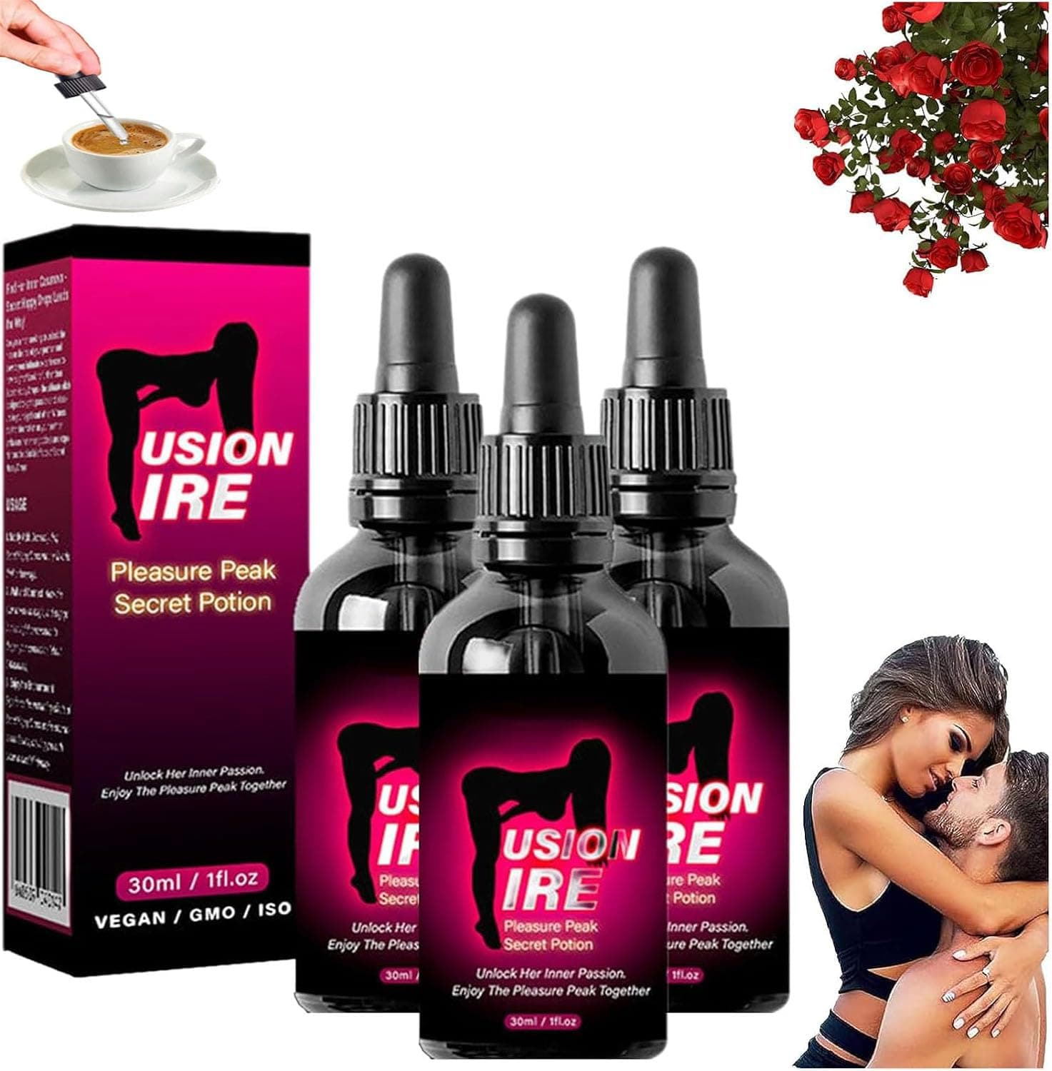 FusionFire Pleasure Peak Secret Potion - Secret Happy Drops, Happy Hormones Drops for Women, Pleasurepeak Oral Drops, Enhancing Sensitivity and Pleasure, DesireFusion Passion Elixir (3pcs)