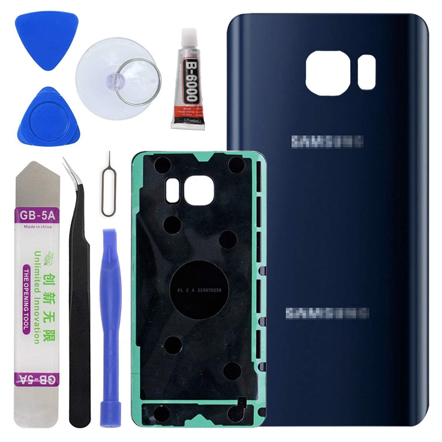 LUVSS New Back Glass Replacement for [Samsung Galaxy Note 5] N920 (All Carriers) Rear Cover Glass Panel Case Door Housing with Opening Tools Kit (Blue)
