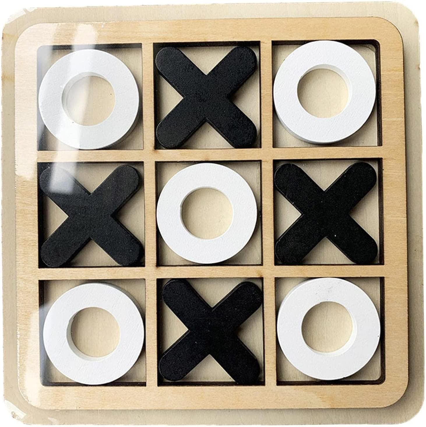 Kids and Adults Wooden Board And Crosses Game Set, Playing Tic-tac-toe Noughts Stocking Fillers Family Brain Teaser Puzzle