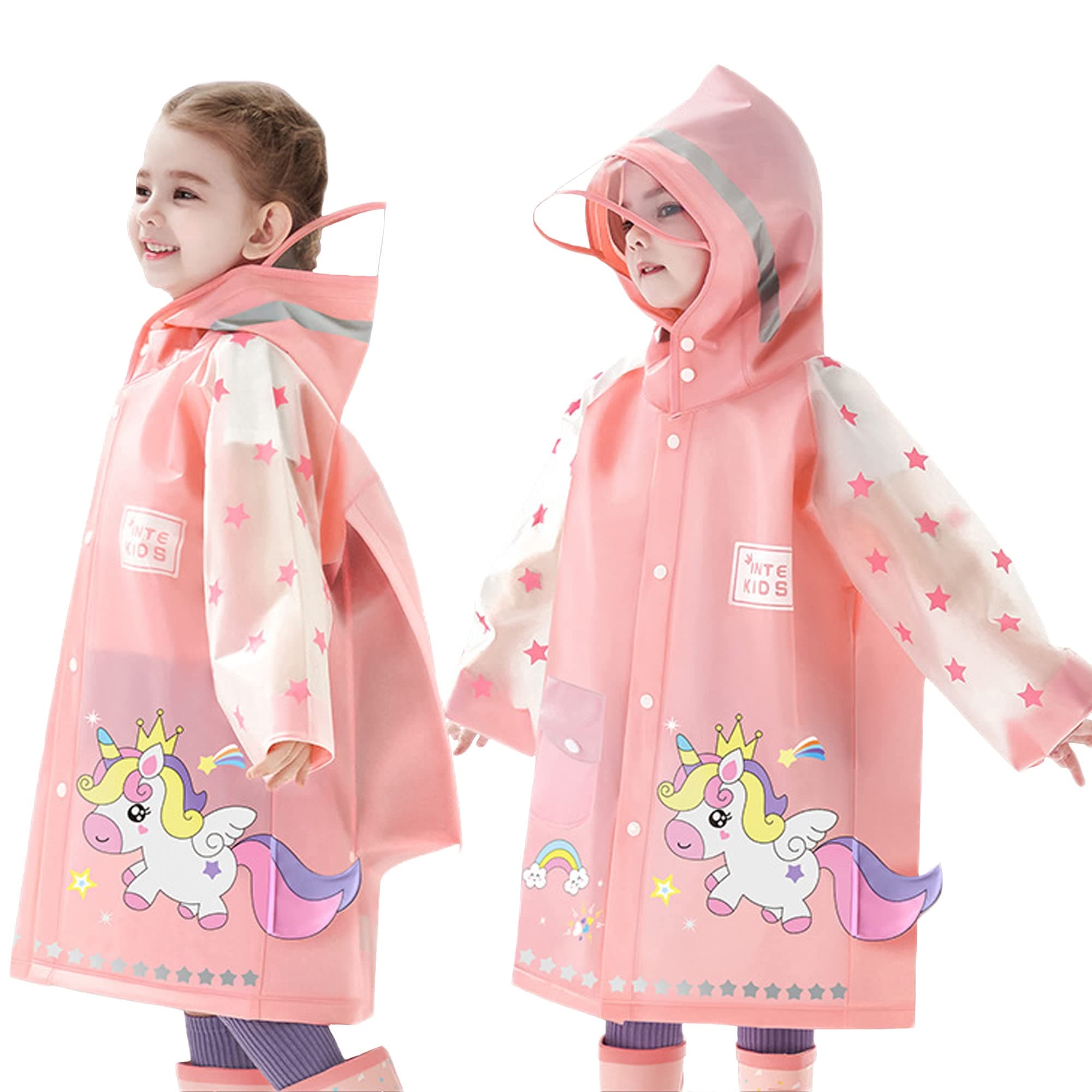 Fewlby Kids Raincoats For Girls Boys Waterproof Rain Jacket Cartoon Unicorn Children Toddler Rain Wear Children Rain Poncho XL Size 7-8 Years