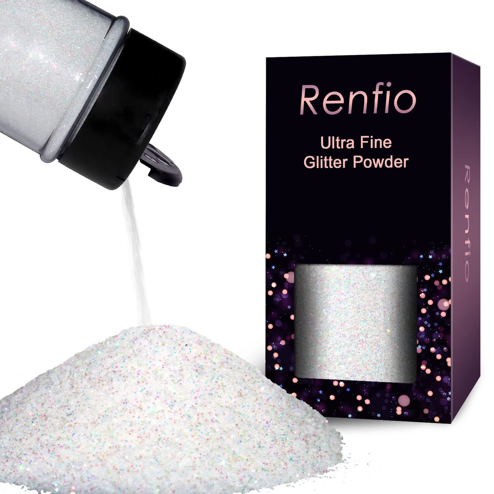 Renfio Iridescent Ultra Fine Glitter Powder Resin Supplies Glitters 1.94 Oz /55g PET Flake Crafts Sequins 1/128" Epoxy Chips for Christmas Decorations, Epoxy Resin, Snow Globe Tumblers - Dream Rainbow