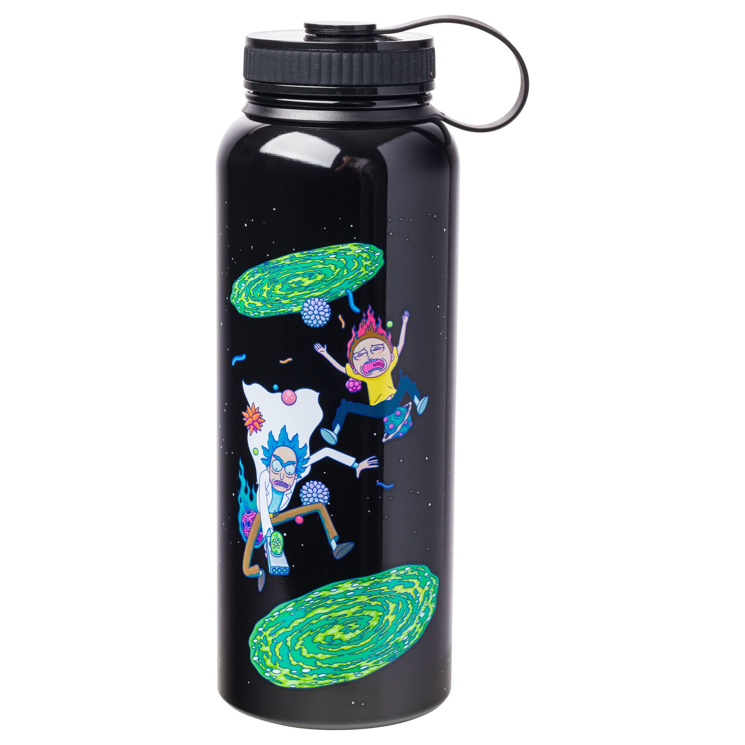 Silver Buffalo Rick and Morty Portal Jump Stainless Steel Water Bottle With Twist Lid, 42 Ounces