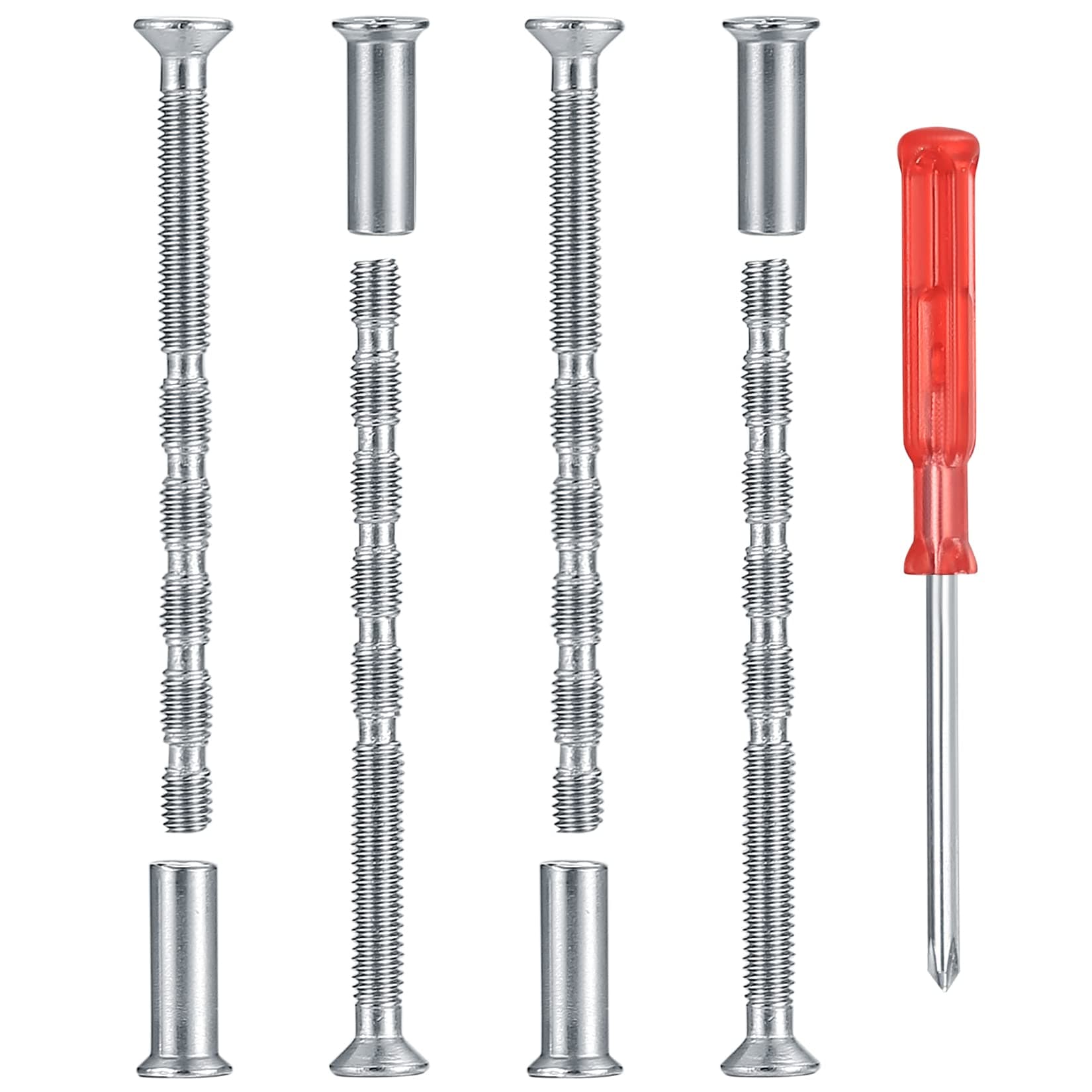 M4 Door Handle Bolt Through Fixings, 4pcs，Nickel Plated Adjustable Length Fixing Male to Female Sleeves Screws Bolts Nuts for Door Handle Cabinet Drawers