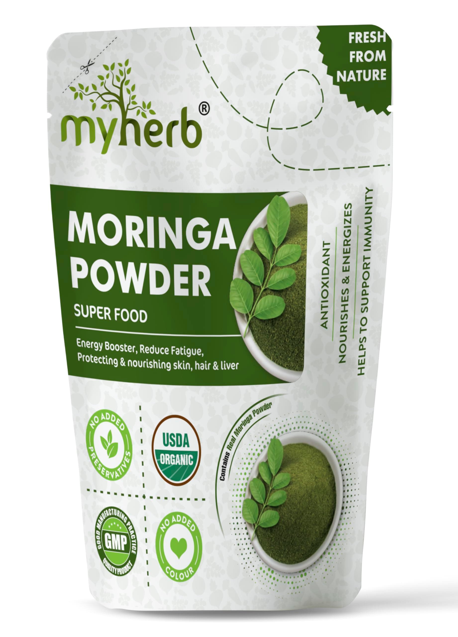 MYHERB Moringa Powder | 227 gm/0.5 Lbs | Ayurvedic Support For Holistic Wellness | Herbal Supplement | Rich In Antioxidants |Good For Digestion, Energy, Immunity, Weight Loss For Men And Women
