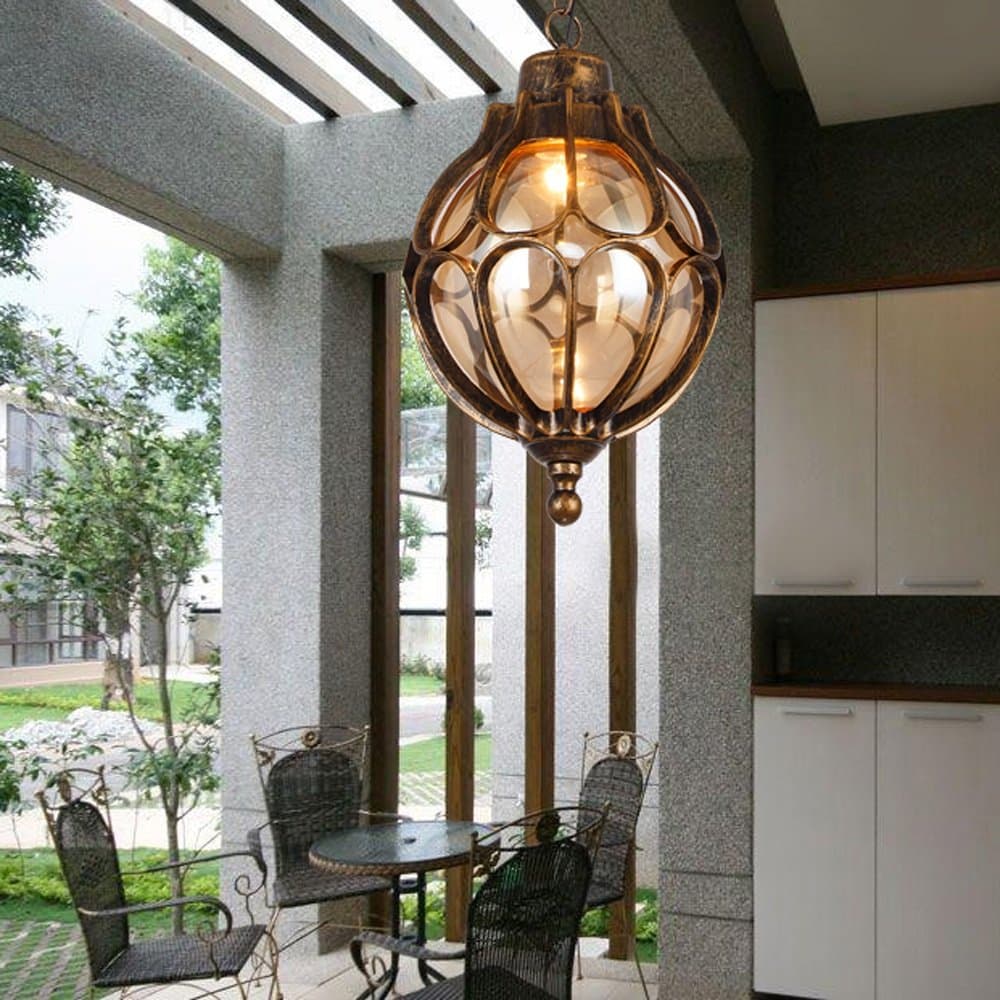 Neixy- European Style Chandelier Retro Simple Outdoor Balcony Corridor Aisle Garden Pendant Light Villa Gazebo Grape Frame Waterproof Hanging Lamps (Color : Bronze) [Energy Class A]