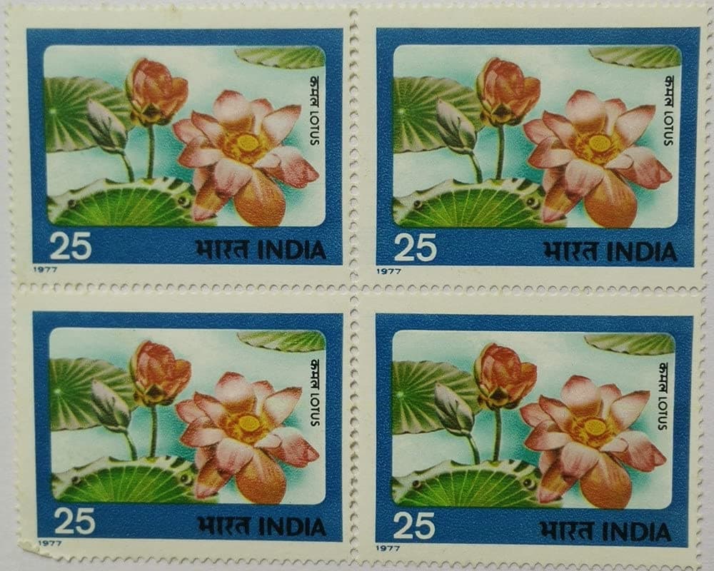 Indian Flowers - Lotus. Flower, Lotus, Padma, Nelumbo nucifera, Horticulture, Botany, (Block of 4)