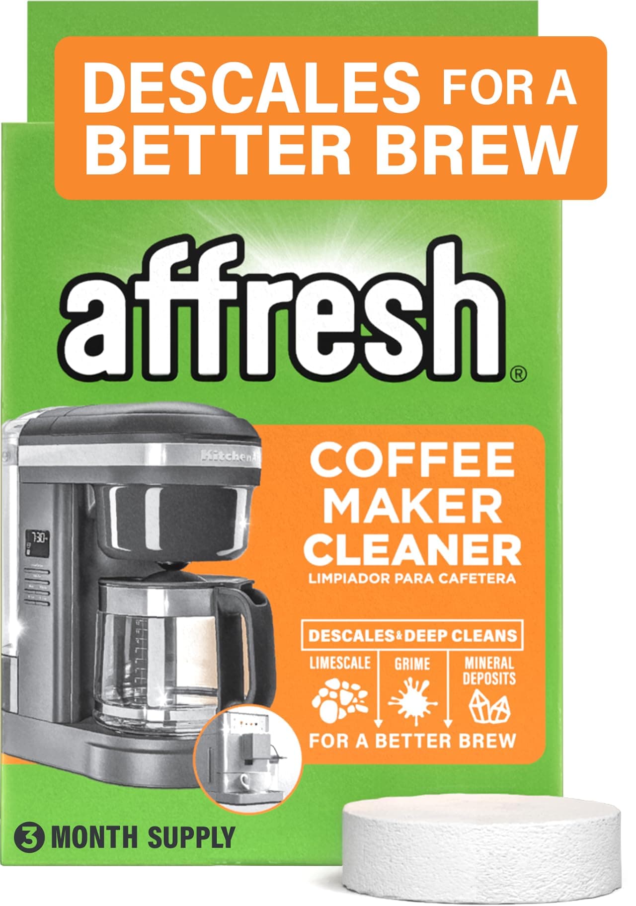 Coffee Maker Cleaner, for Multi Cup Drip, Pod, Single Serve and Espresso, Descales & Cleans Limescale & Mineral Deposits, 3 Tablets