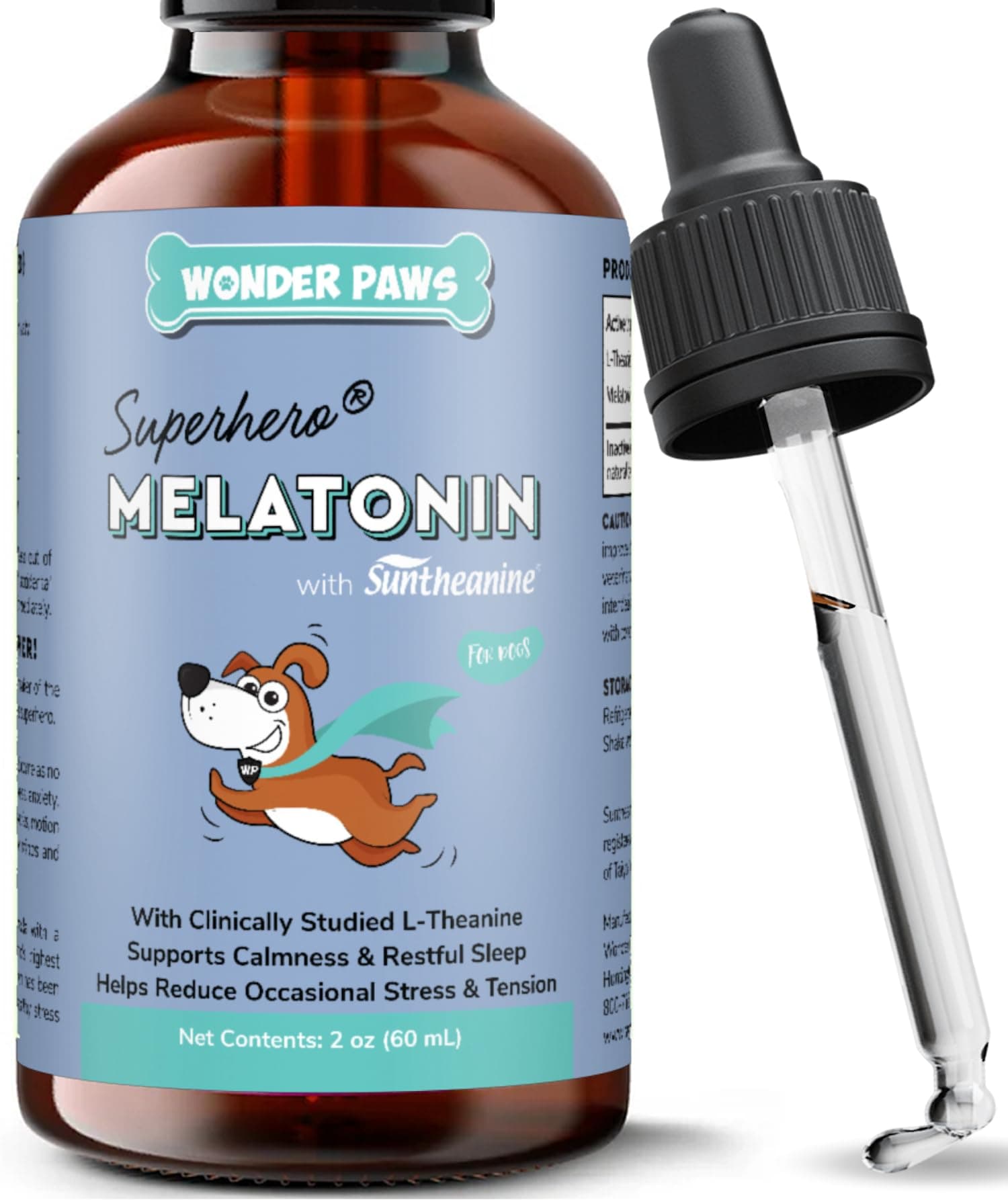 Wonder Paws Melatonin For Dogs – Pet With L-Theanine (Suntheanine®) –Occasional Anxiety Relief Dogs, Stress, Calming, Relaxation & Sleep Support Liquid Dog 2Oz (60Ml)