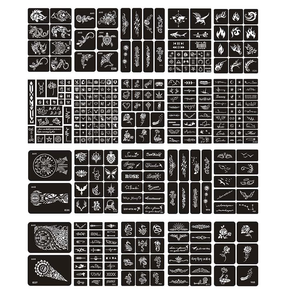 Jurxy20 Sheets Tattoo Stencil Kit Temporary Tattoo Templates Body Art Designs Self-Adhesive Reusable Tattoo Stickers Kit - Various Patterns for Adults Man Women Kids Teenager