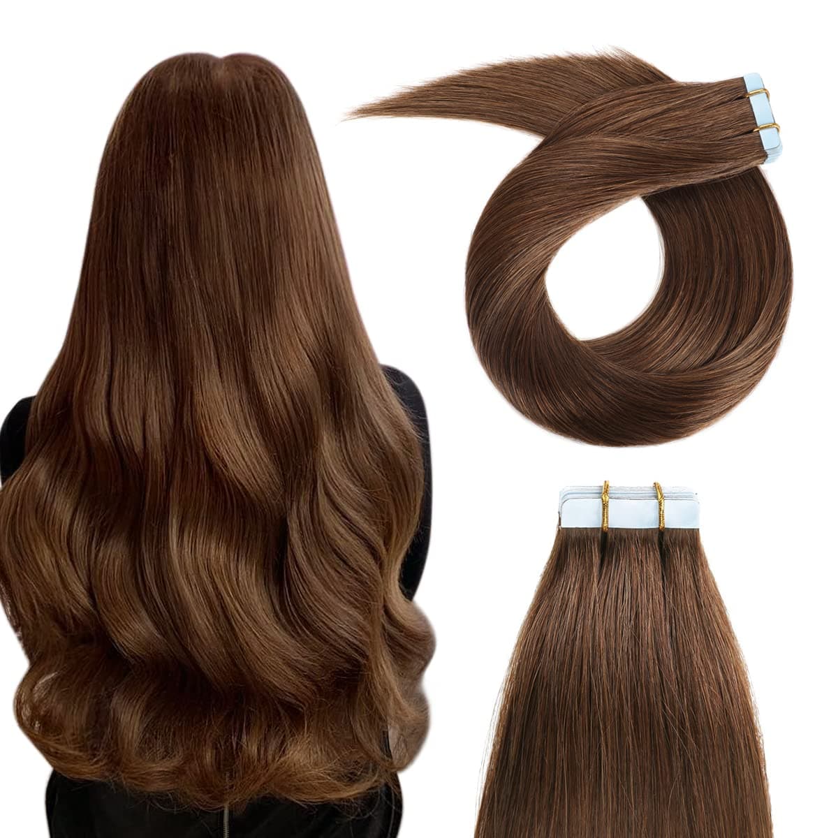 YILITETape in Hair Extensions Human Hair 20 inches 20pcs 50g Silky Straight Tape in Human Hair Extensions #4 Medium Brown Color Seamless Skin Weft Tape in Hair Extensions(20inch #4 Medium Brown)