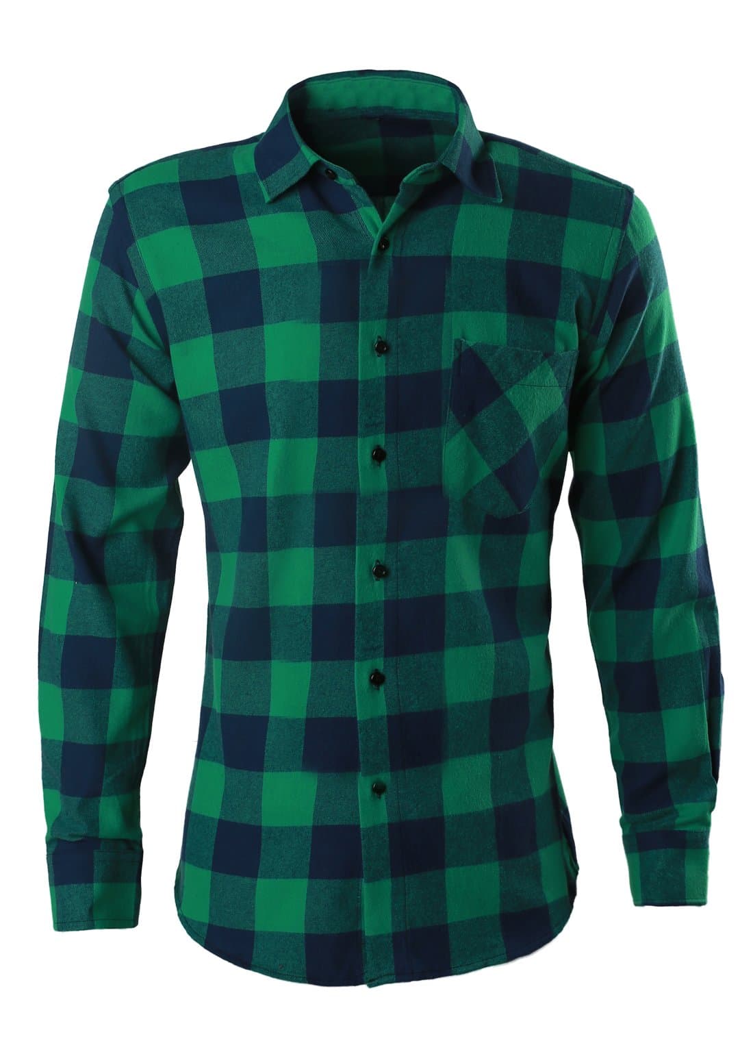 Mens Long Sleeve Casual Button Down Plaid Flannel Shirt Green Large